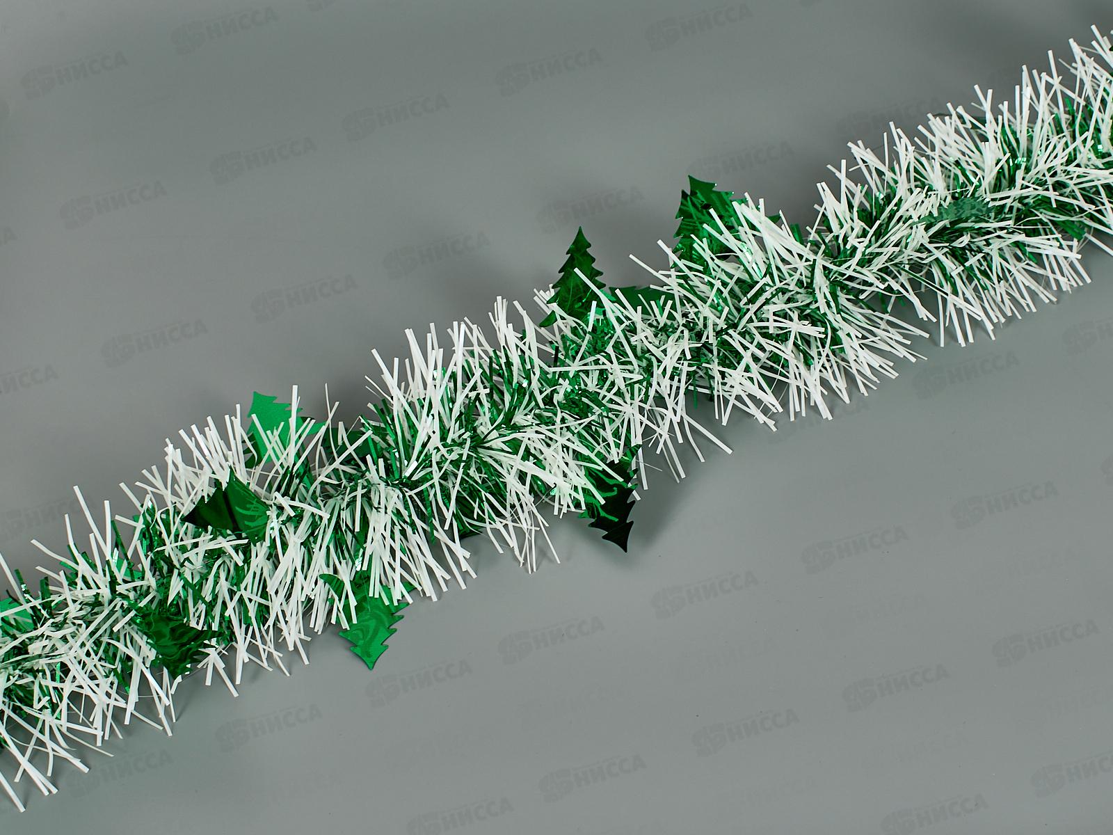 Мишура 002015 8см х 2м , AL-8018, белый с зелеными елочками *360