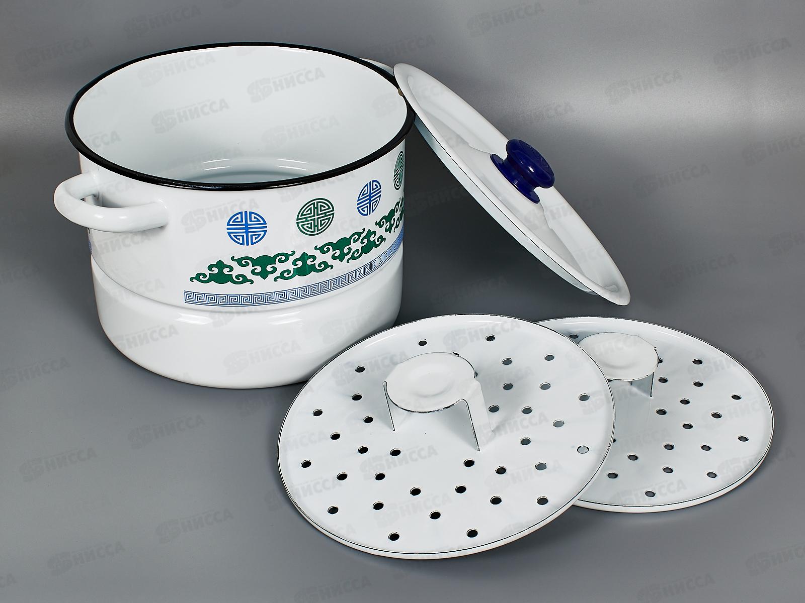 Мантоварка 7,5л  2 вставки Сине-зелёный узор с пластм. кн. С1720.3*128