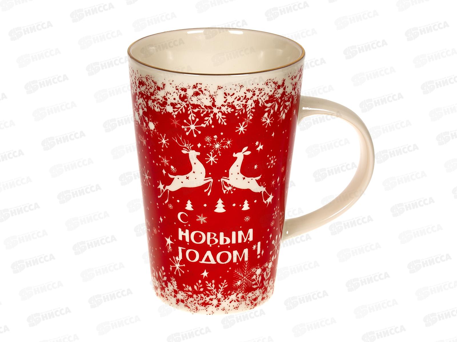 Кружка 370мл Олени,елка,новый год золотой обод керамика 70110-з *36