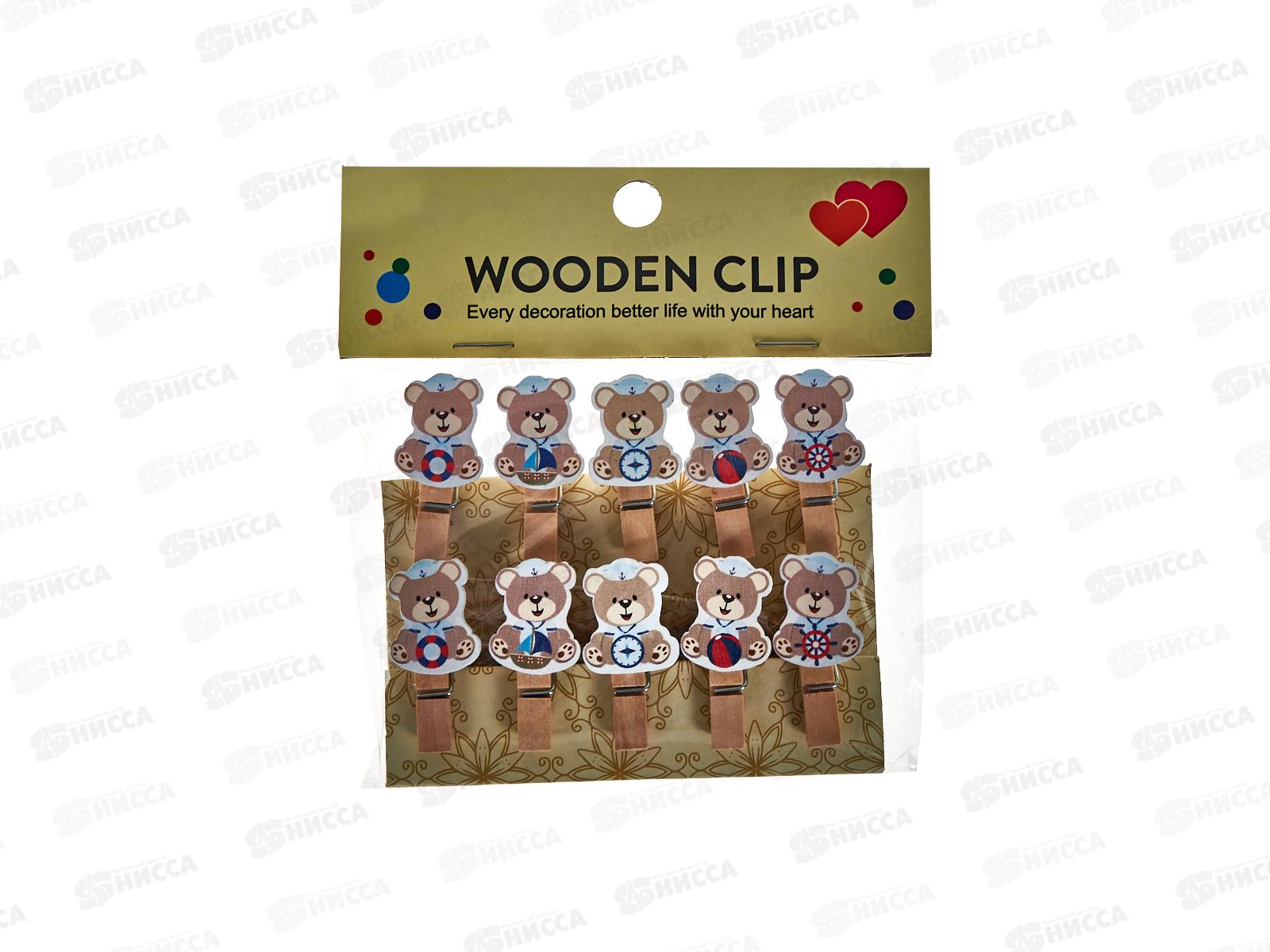 Прищепки декоративные Bears деревянные, 3,5*07см 10шт,асс М-6943*12