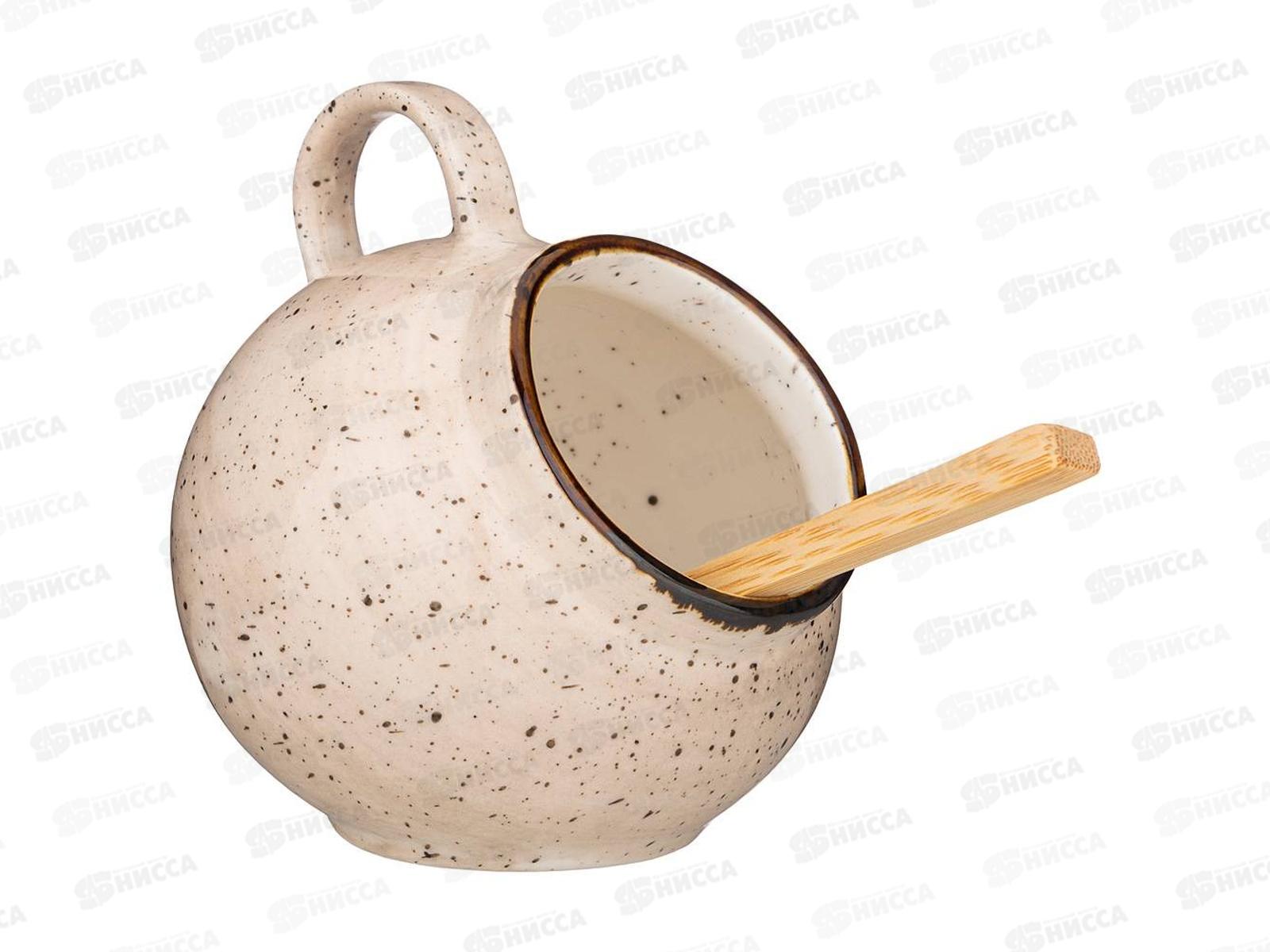 Солонка с ложкой Bronco Nature 9*10см Кремовая 263-1137 *48