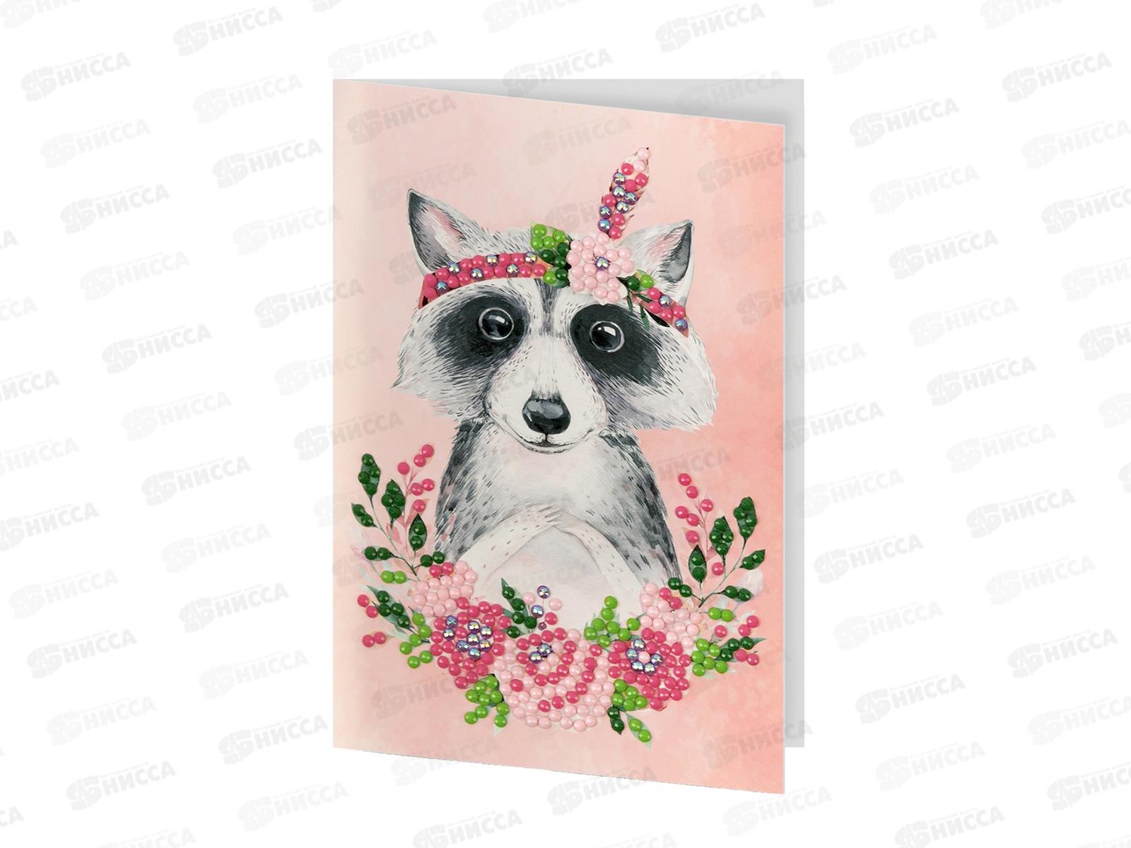 Алмазная мозаика &quotФРЕЯ&quot ALVO-602 открытка &quotЕнотик с цветами&quot 14,8х10,5