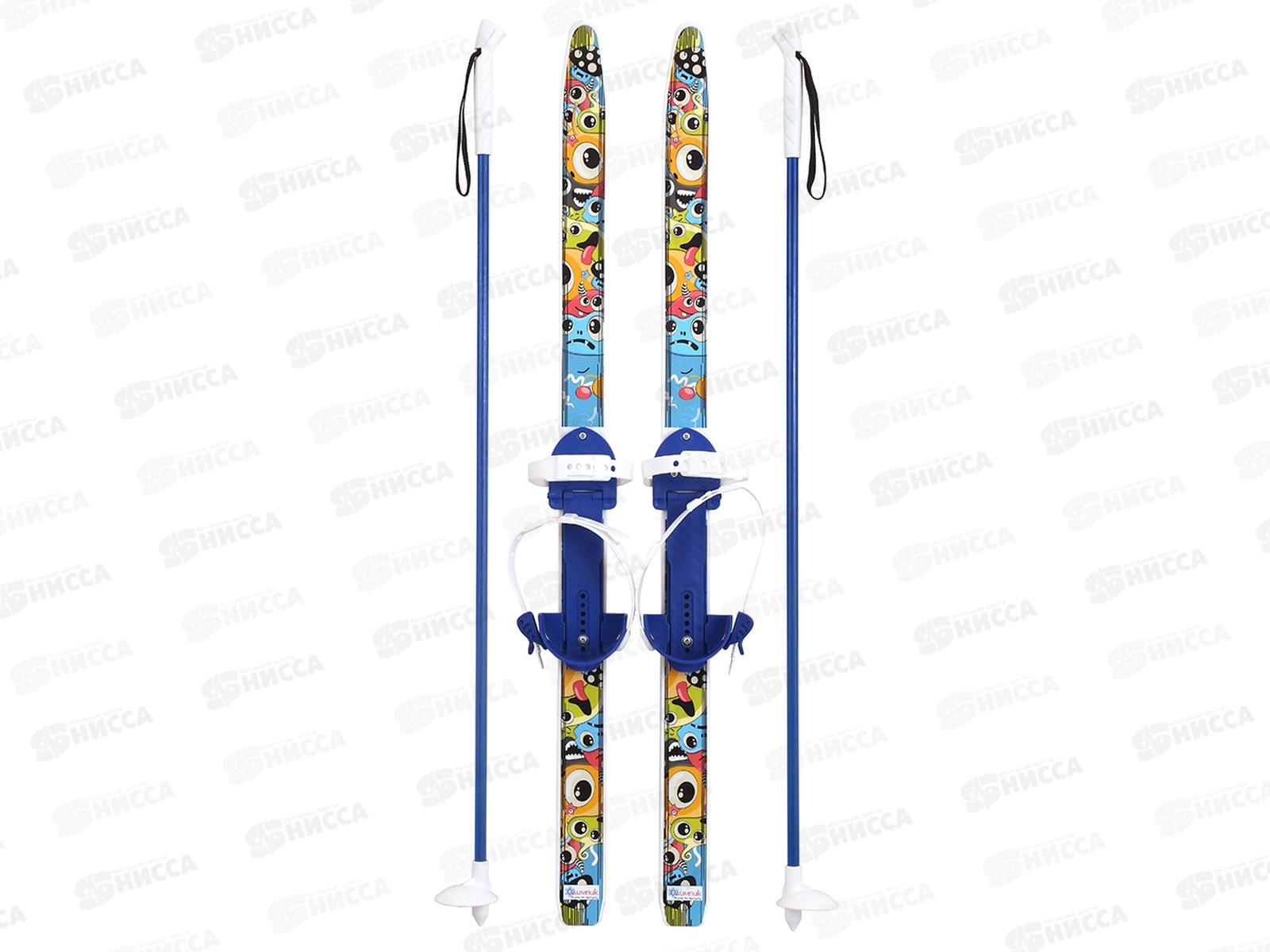 Лыжи детские "Быстрики" Мультяшки, с палками 90/90см  *12