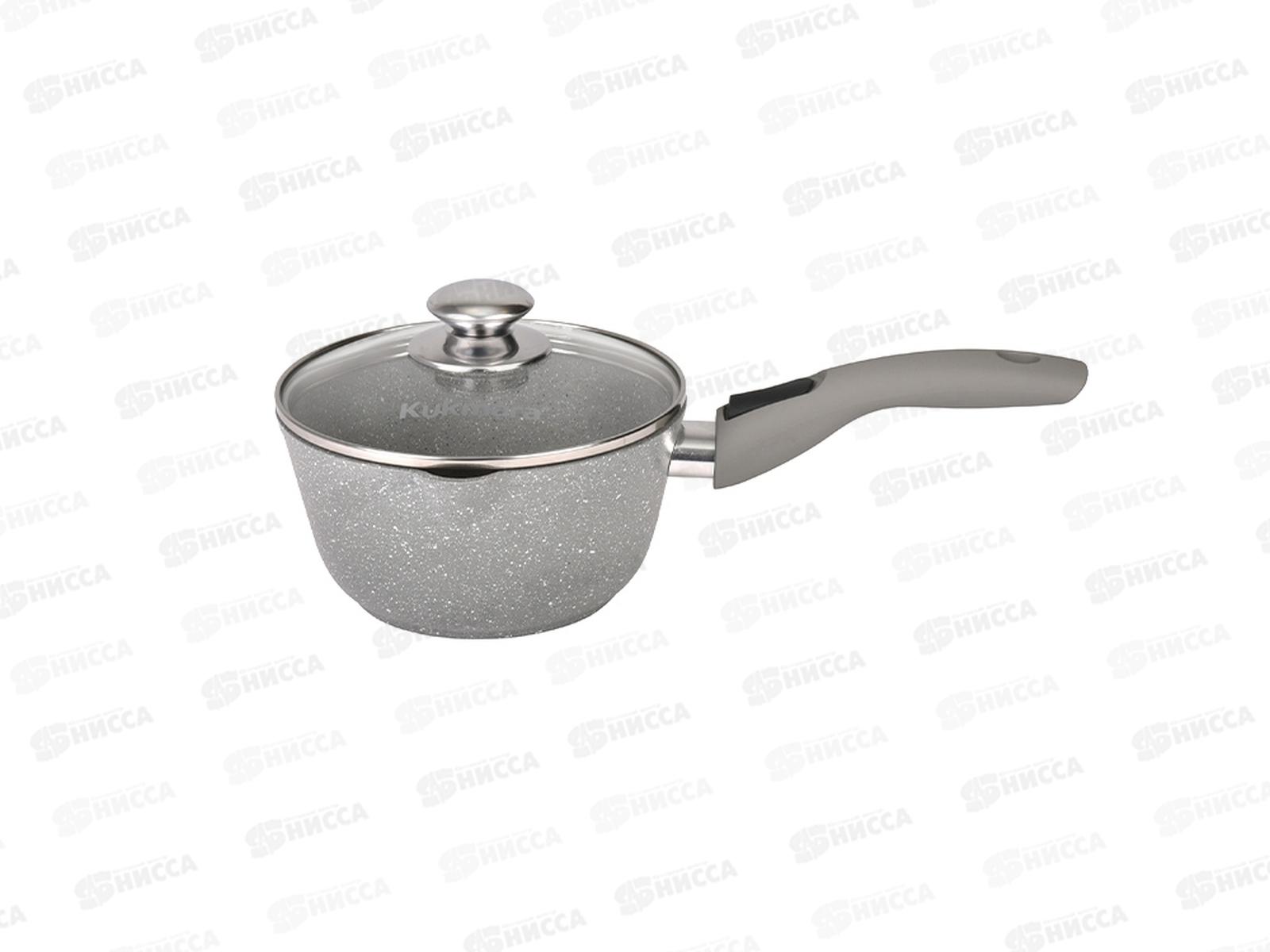 Ковш 1,5л съемной ручка со стеклянной крышкой Светлый мрамор кмс0156а