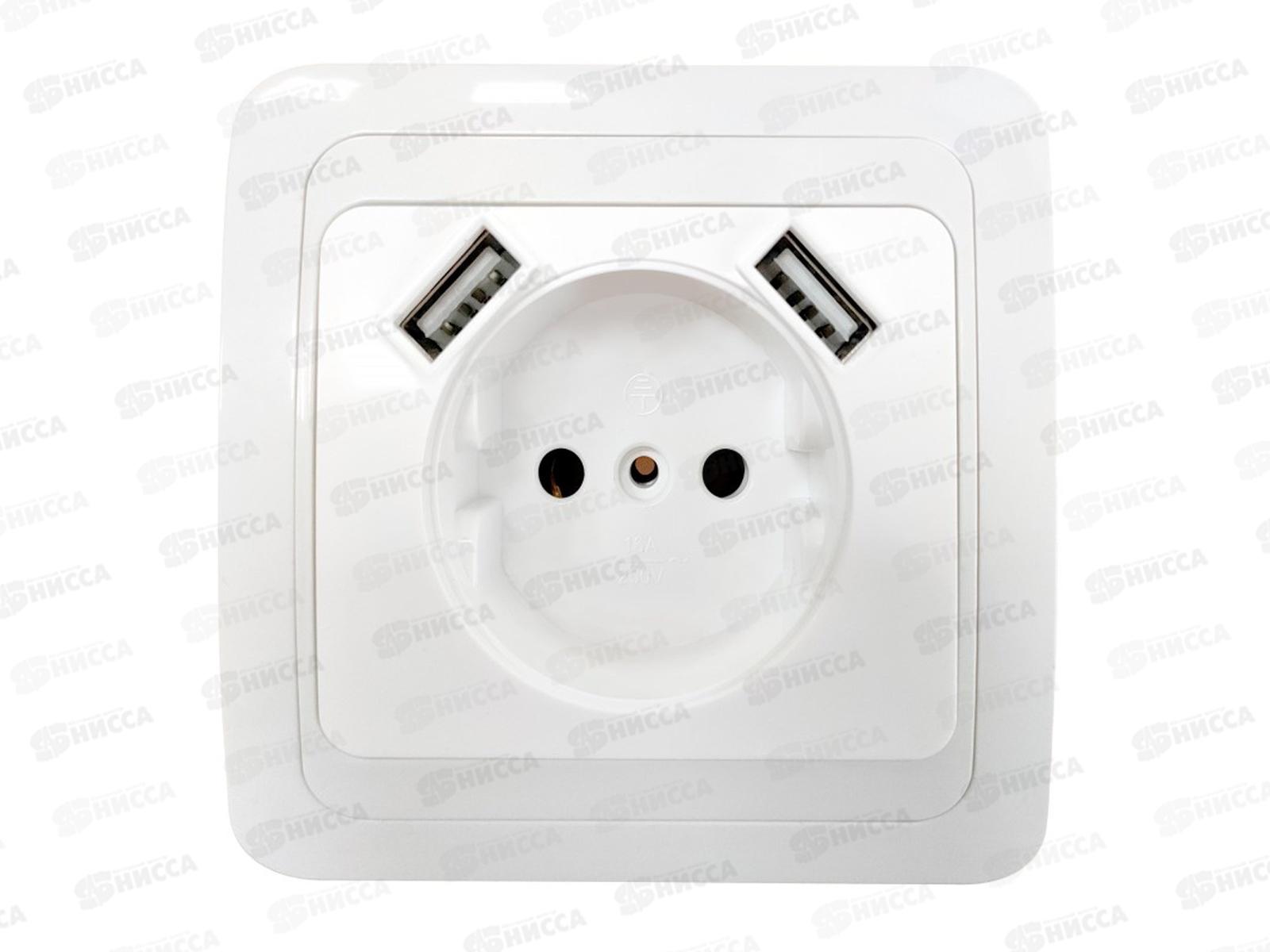 Розетка одинарная CLASSICO белая, с заземлением, 2147 с 2 USB *10