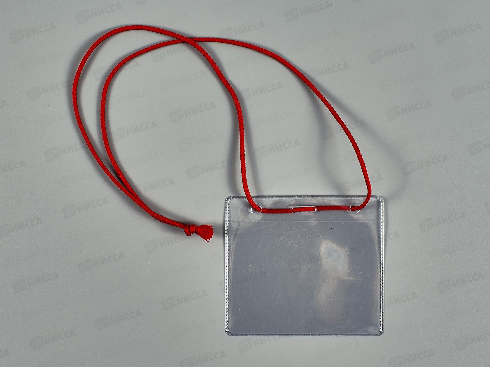 Бейдж ДПС 105*93мм горизонтальный на шнурке красный 12426 Г-102*10