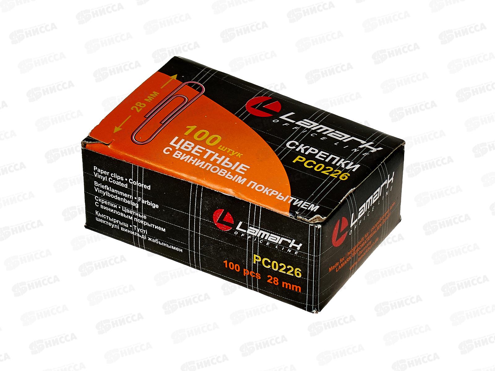 Скрепки LAMARK  28мм 100шт к/у, цветн.,винил 226 *10/250
