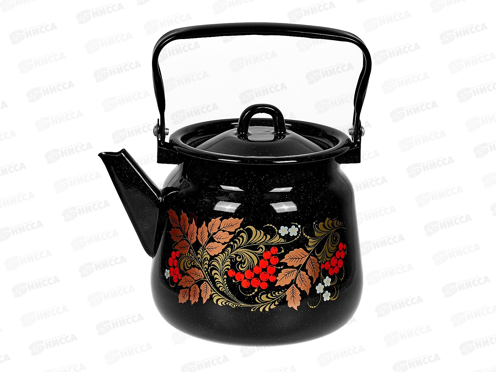 Чайник 3,5л сферический Рябинушка, чёрный с петлей  С2716.Р*05
