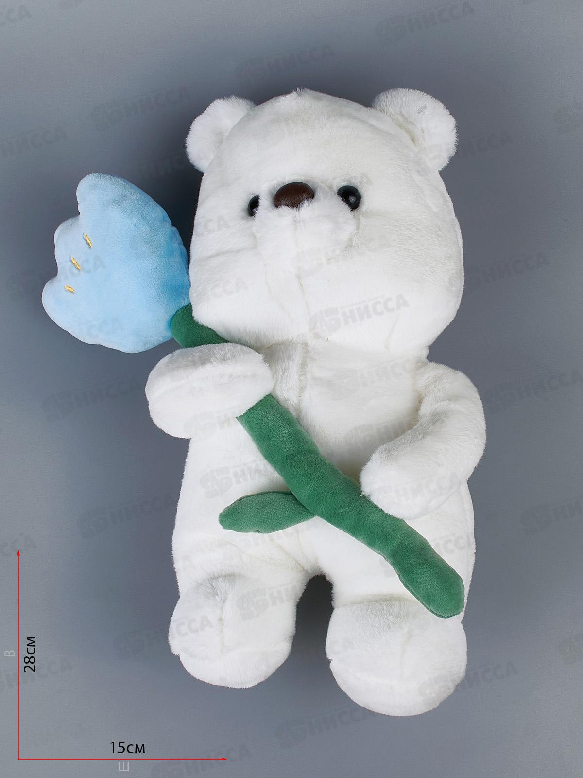 Мягкая игрушка №496-23 Мишка Сахарок с цветком, 30см