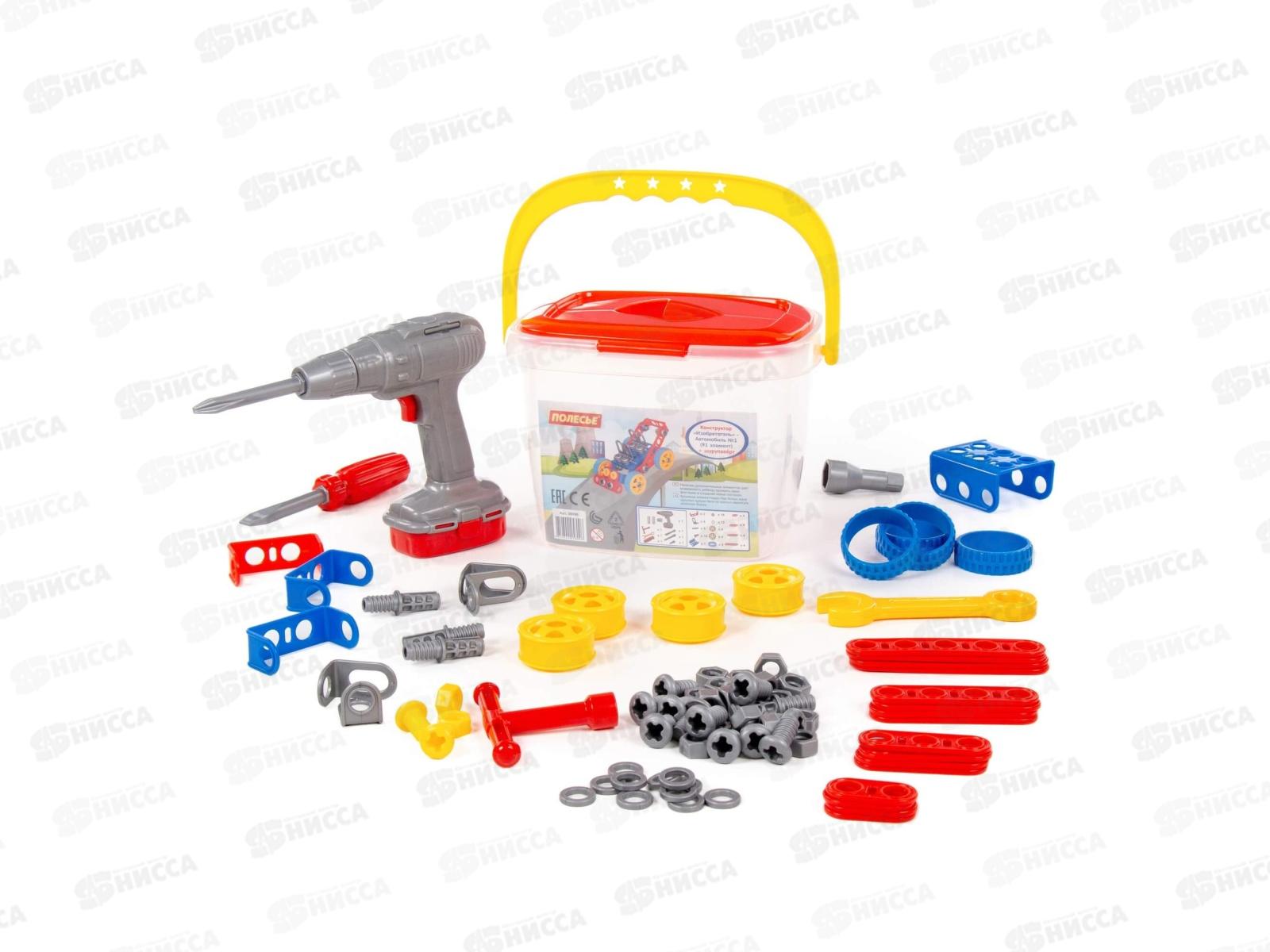 Конструктор &quotИзобретатель&quot- Автомобиль №1 91элемент + шуруповёрт, в ведерке 58096 *4