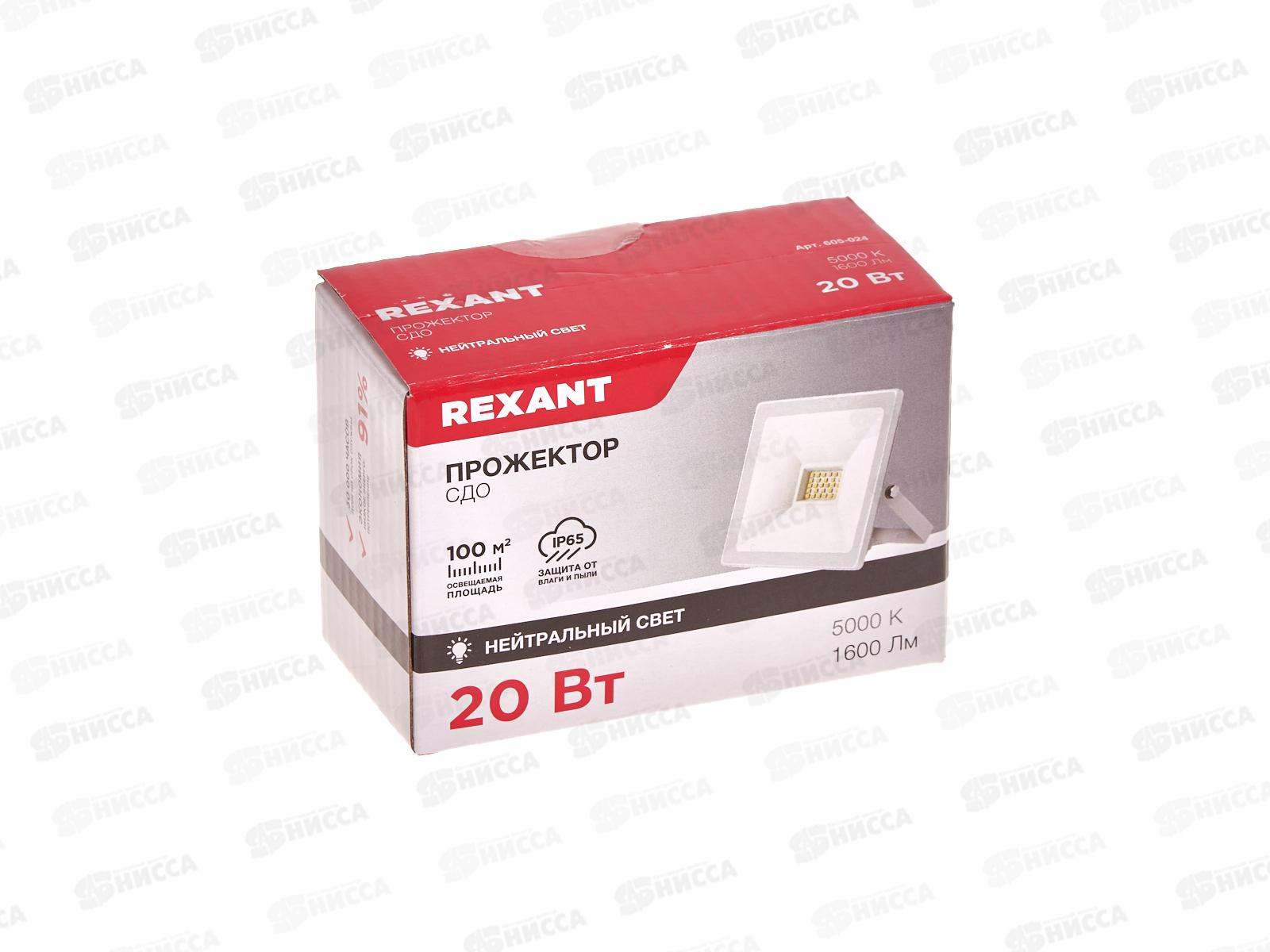 Прожектор светодиодный REXANT СДО 20Вт 1600Лм 5000К свет белый 605-024 *24