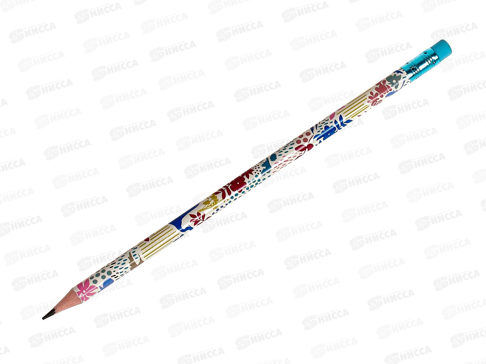 Карандаш чернографитный с ластиком Hatber Тропикана асс, 079539*72/288