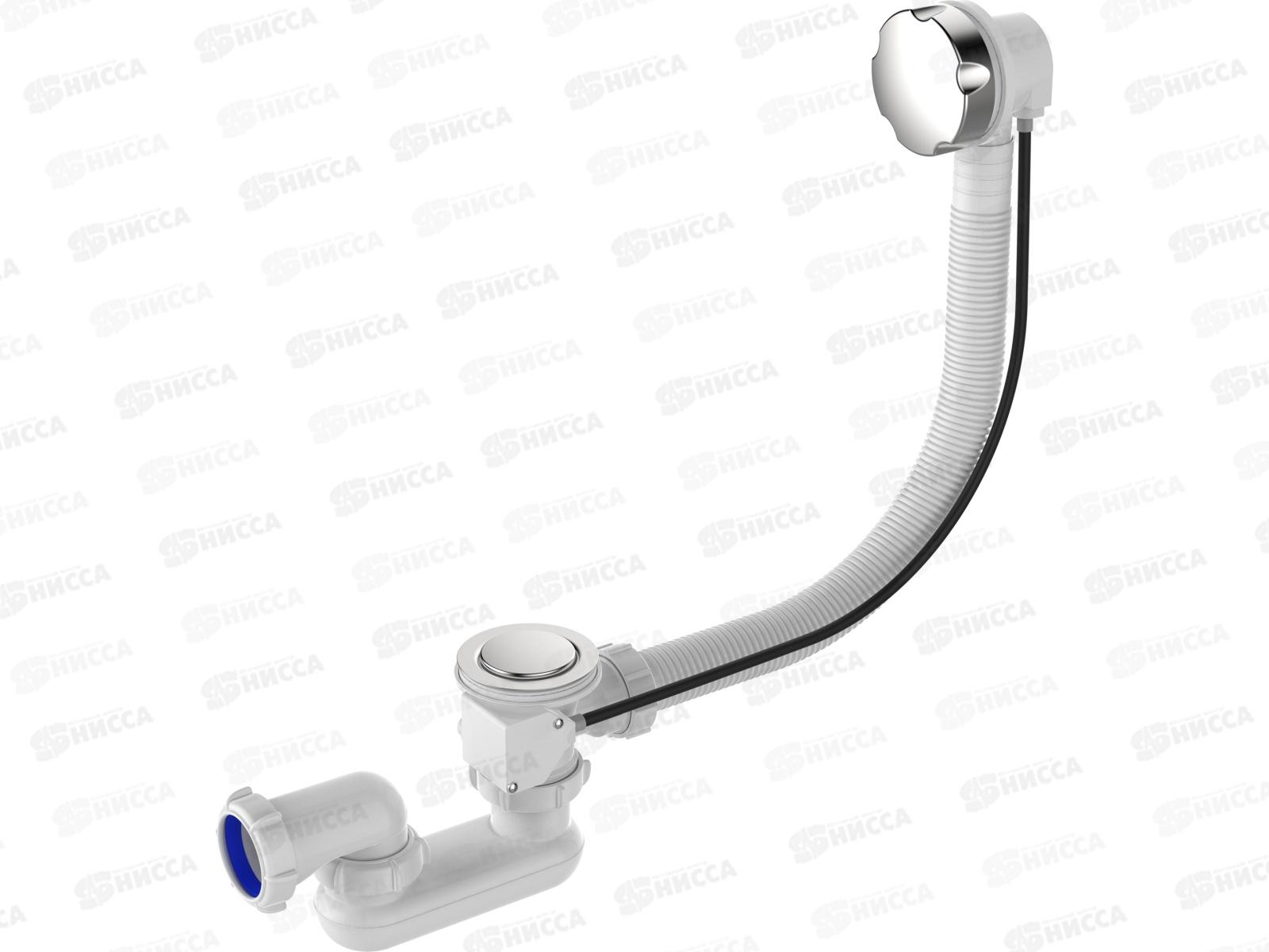 Сифон для ванны плоский регулируемый 1 1/2"х40 перелив полуавтомат с металлической ручкой, V431-22-MR *22