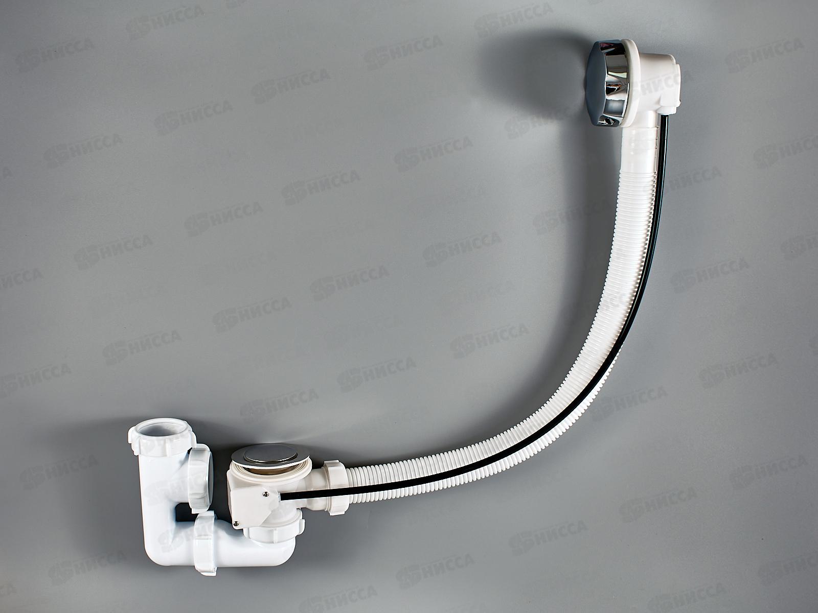 Сифон для ванны регулируемый с выпуском и переливом с металлической ручкой, полуавтомат,  V411-22-MR *22