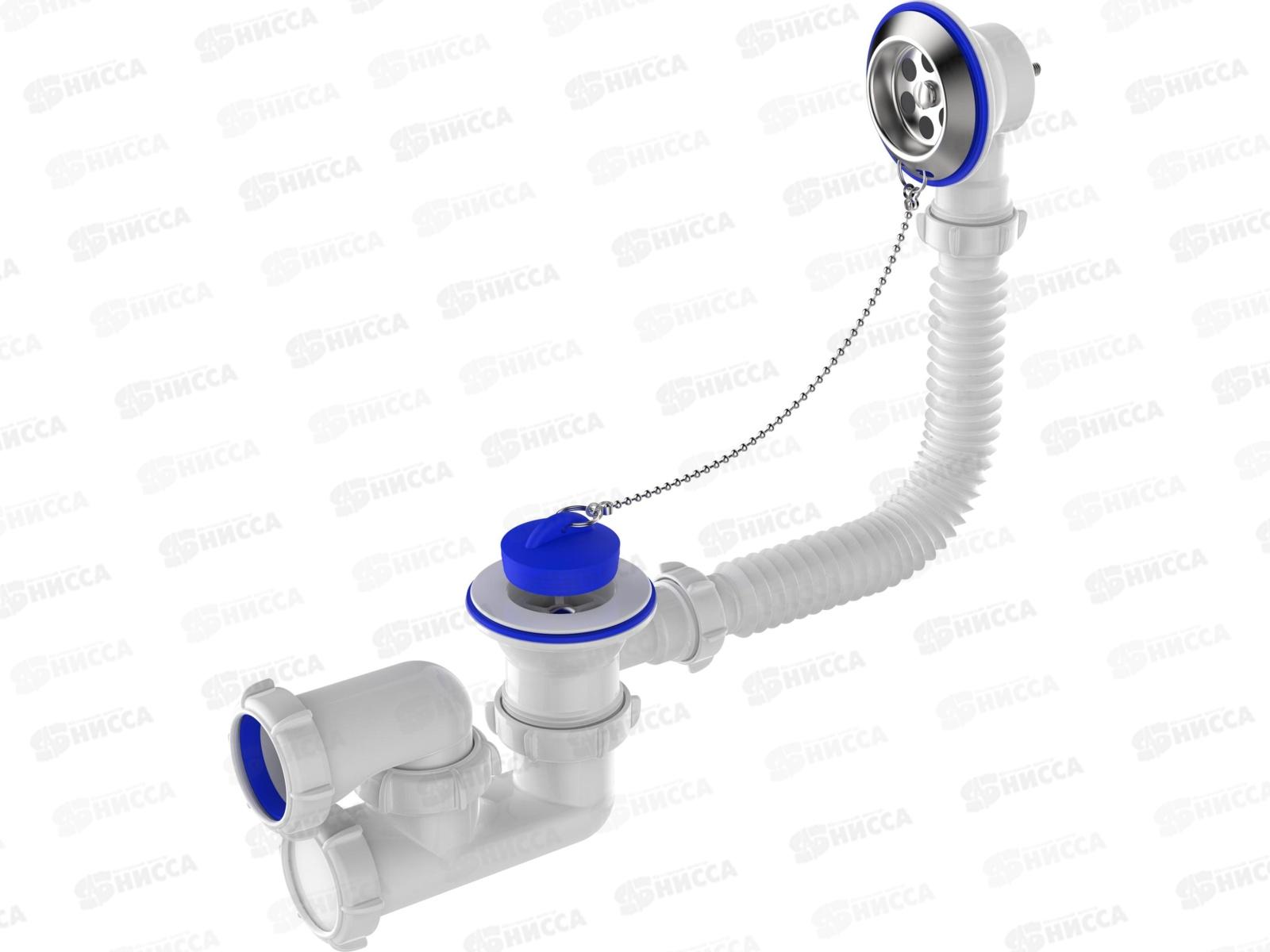 Сифон для ванны регулируемый 1 1/2&quotх40 с выпуском и переливом с пластиковой решеткой, PV210-35-MR *35