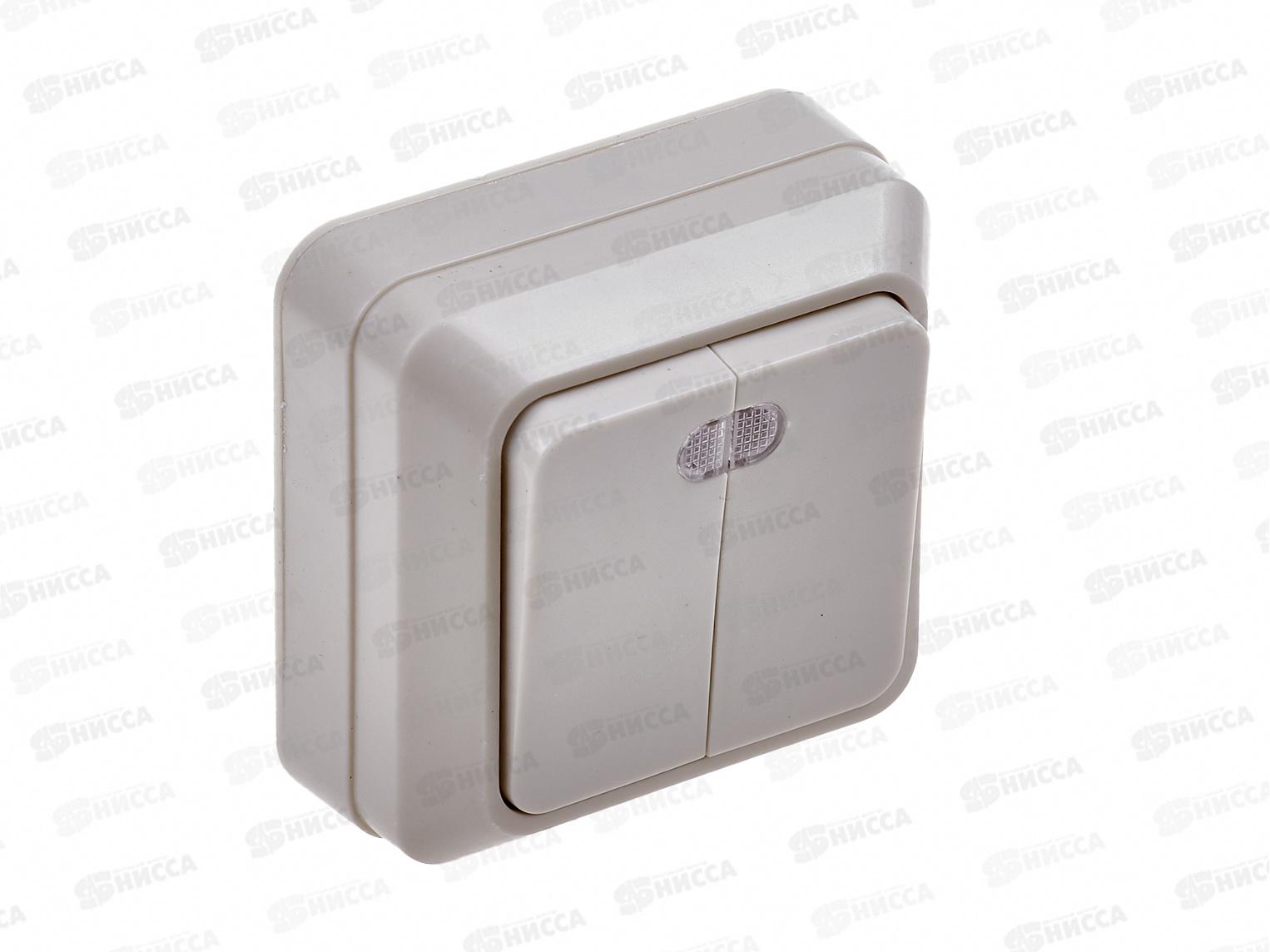 Выключатель с подсветкой Прогресс FITо/у 2кл бежевый *10/200