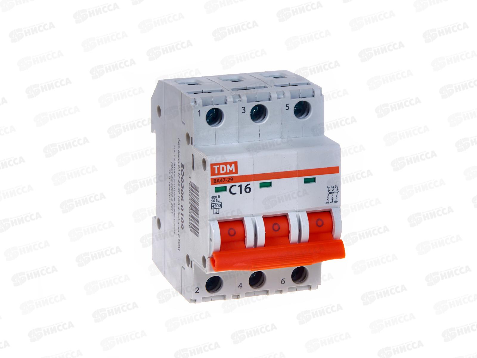 Автоматический выключатель ВА47-29 3P 16А 4,5кА х-ка C TDM, 0109 *4/40