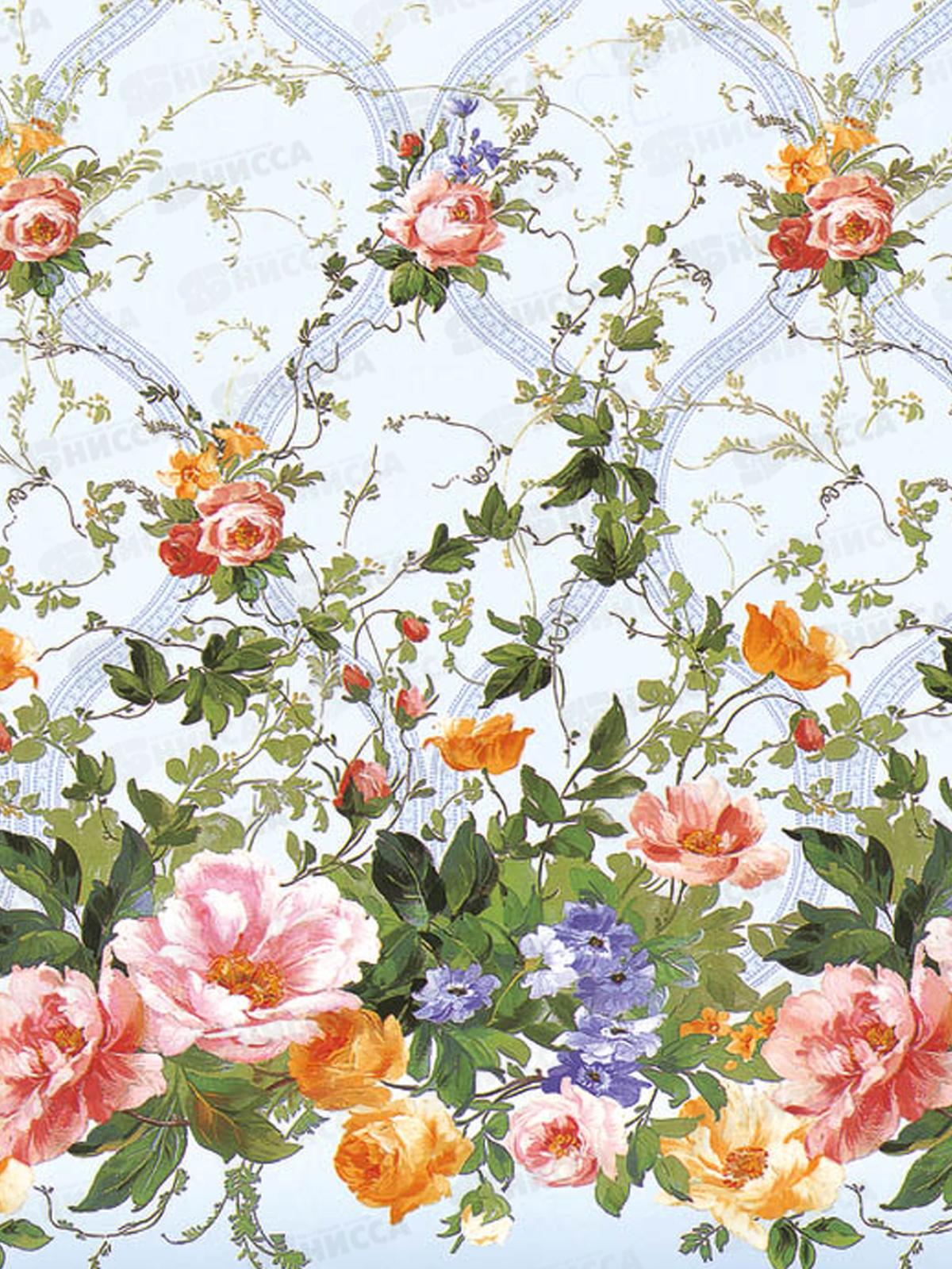 Клеенка на неткан основе ДЕКОРАМА 1,4*20м 093С цветы на голубом