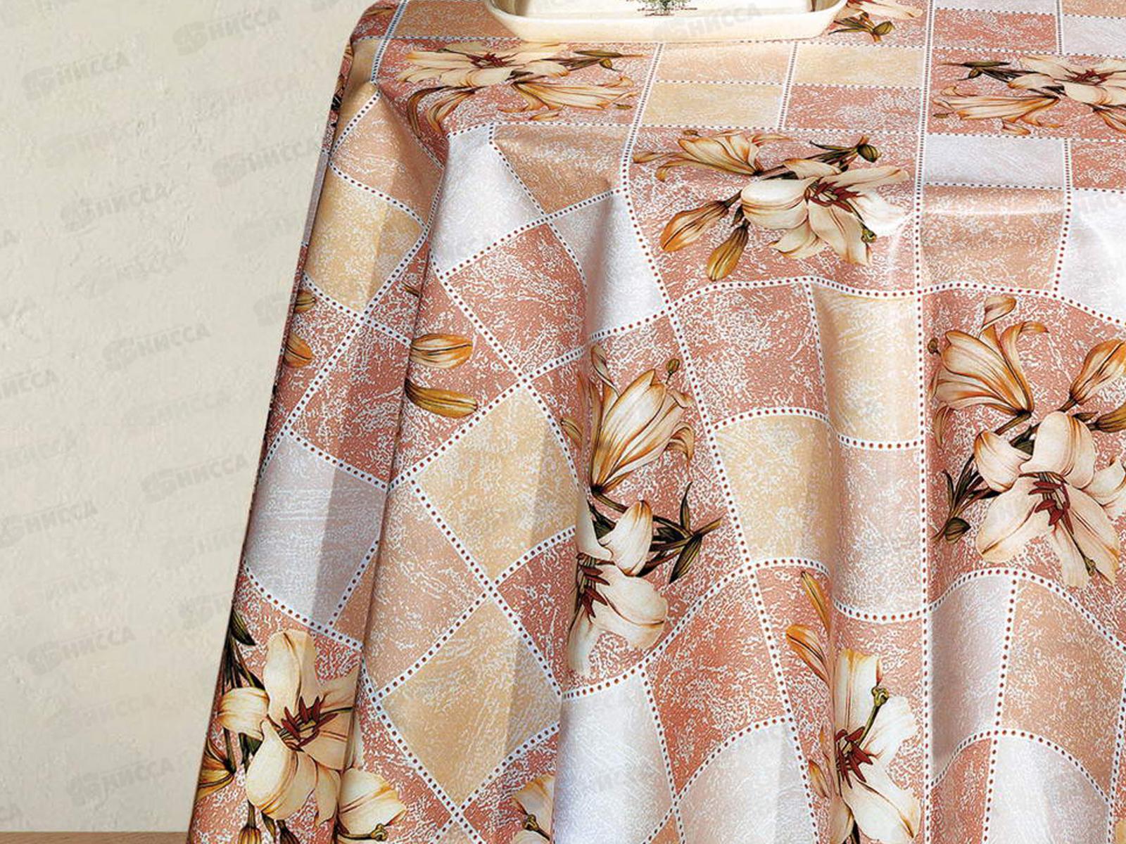 Клеенка на неткан основе ДЕКОРАМА 1,4*20м 118В лилии в беж клетке