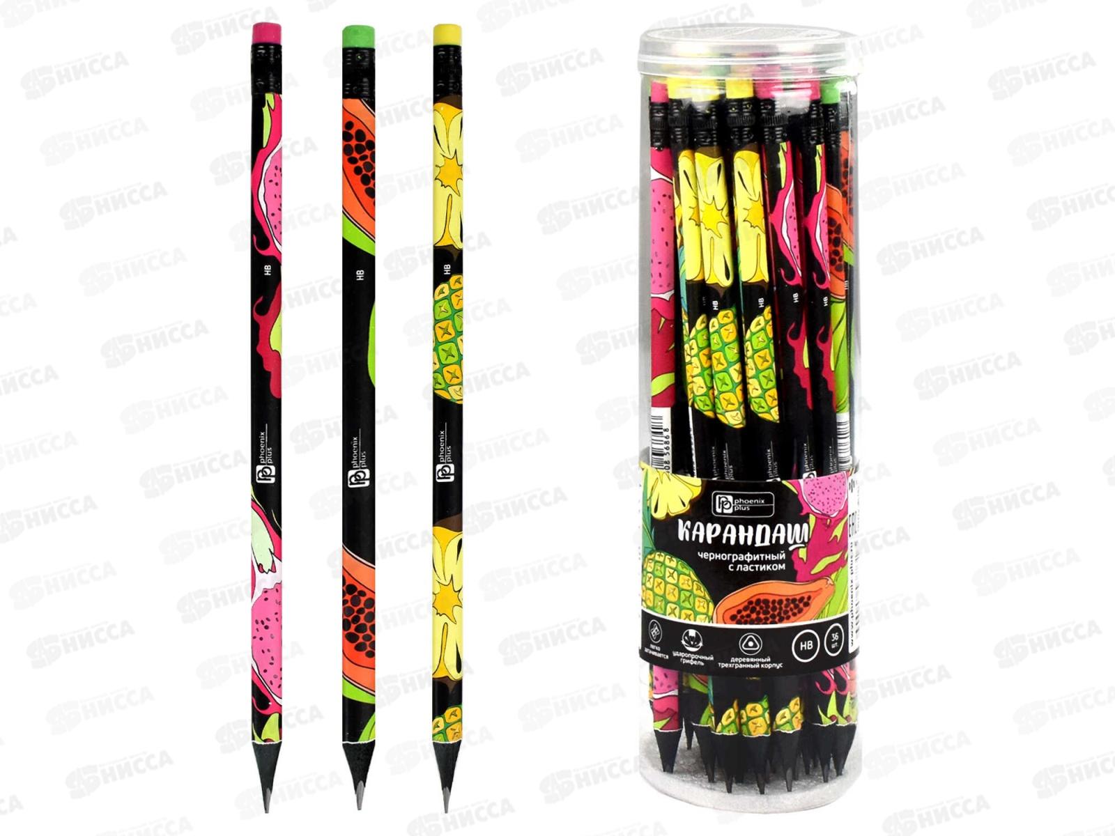 Карандаш чернографитный ФЕН Тропические фрукты ассорти HB 63682 *36