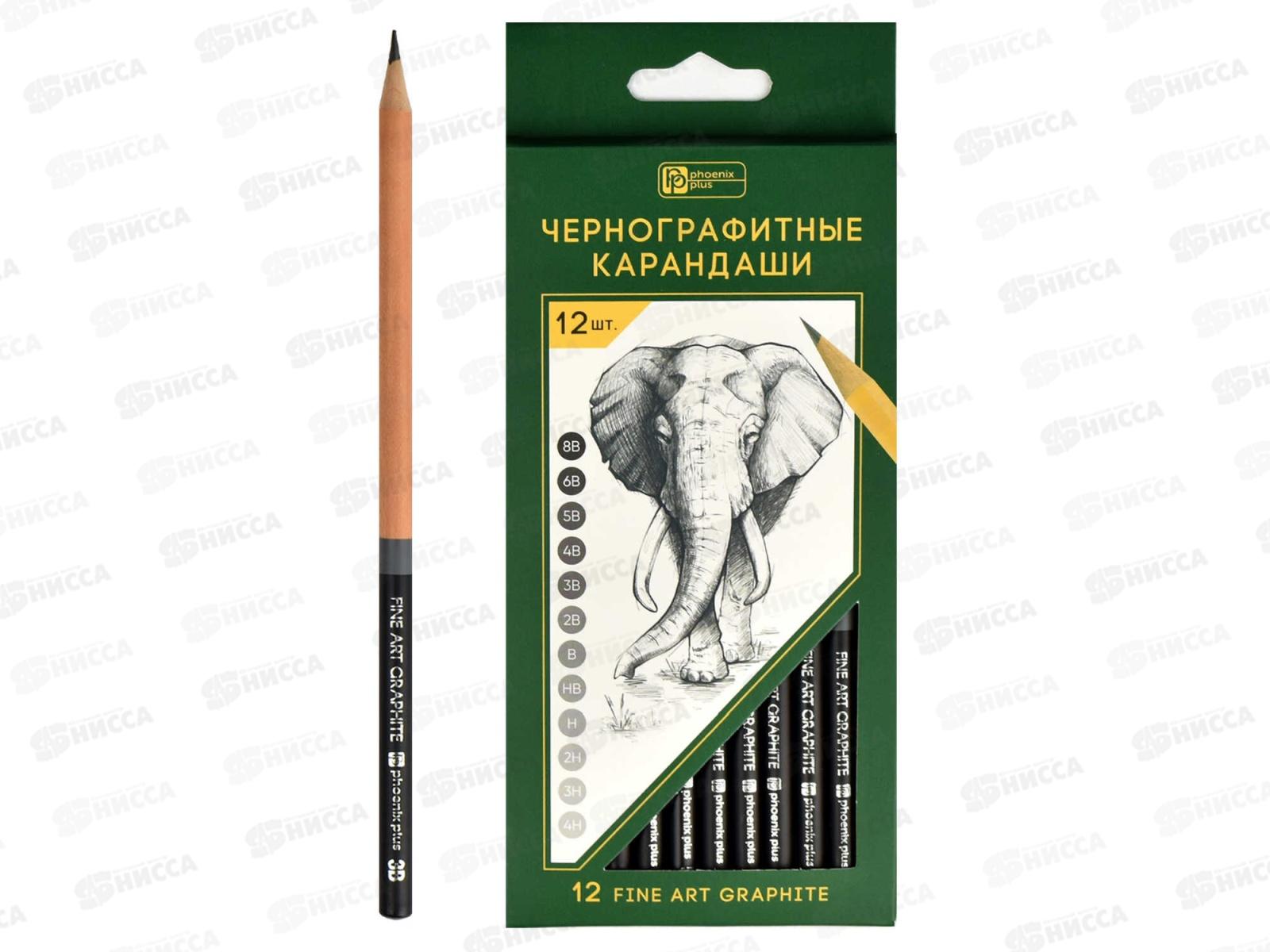 Карандаш чернографитный ФЕН 12шт,Слон трехгранный, 65467*24