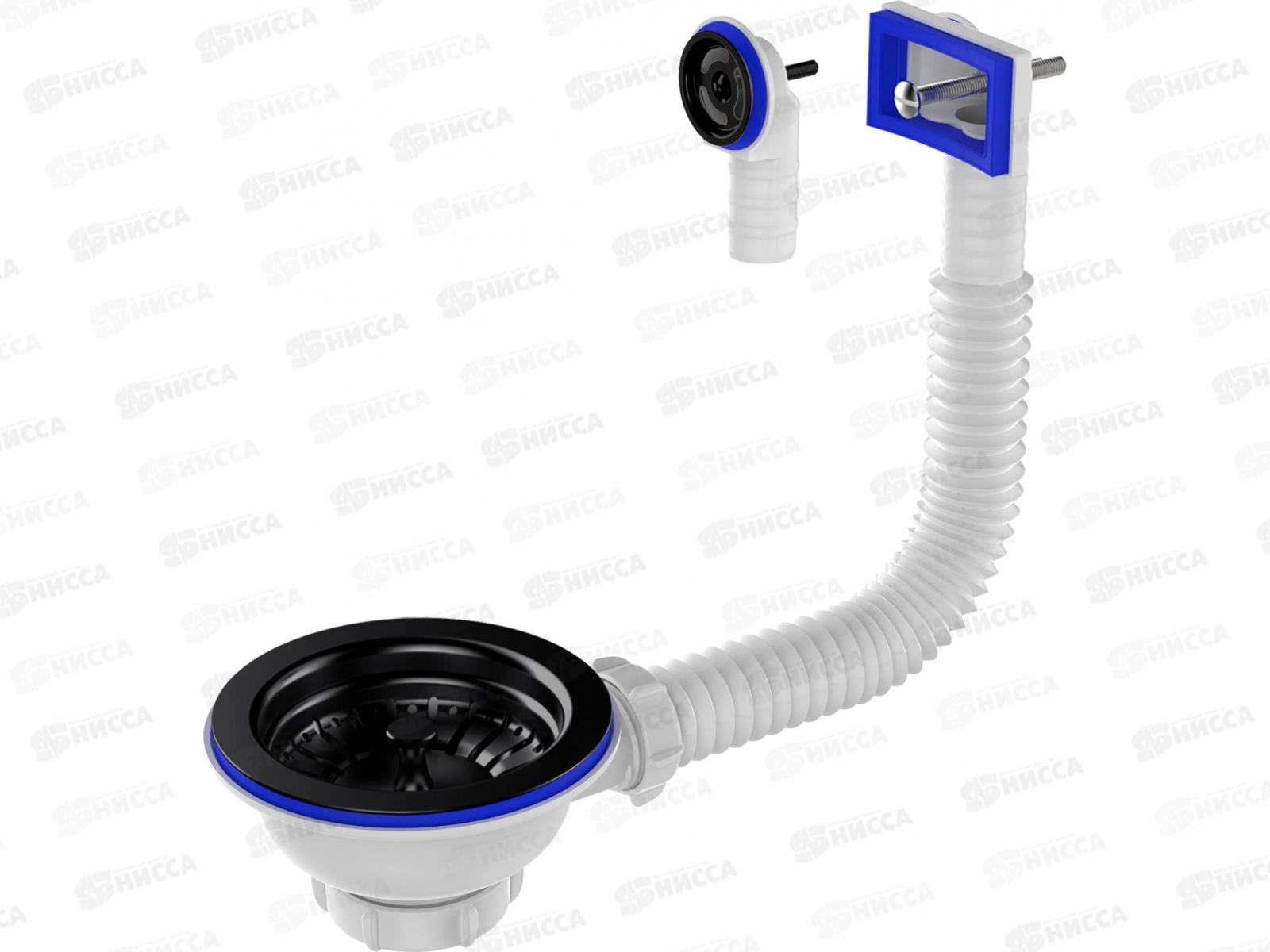 Выпуск 3 1/2" черный с металлической решеткой, прямоугольный/круглый перелив, NV385 *40