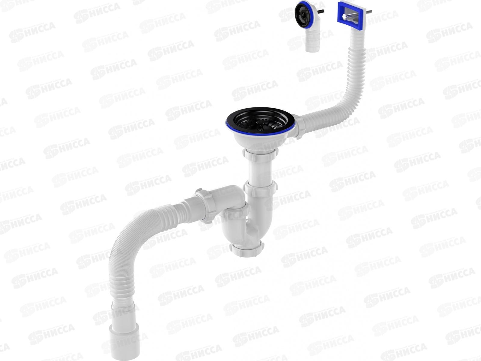 Сифон для мойки 3 1/2х40 прямоточный с ревизом, чёрной металлической решеткой, с прямоугольным/круглым переливом, гофротруба 40х40/50, UB0188 *20