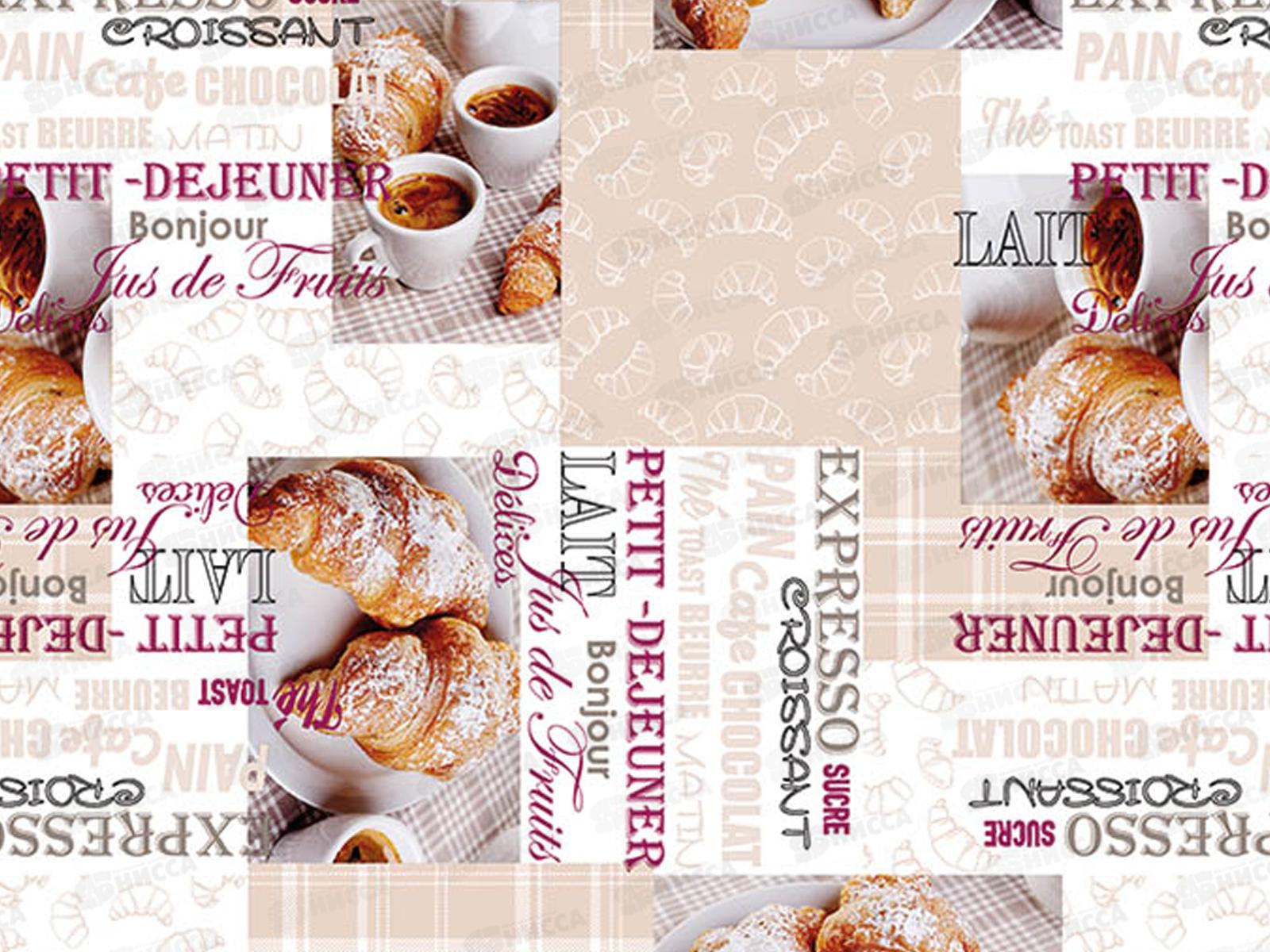 Клеенка на неткан основе ДЕКОРАМА 1,4*20м 067А кофе и круассаны