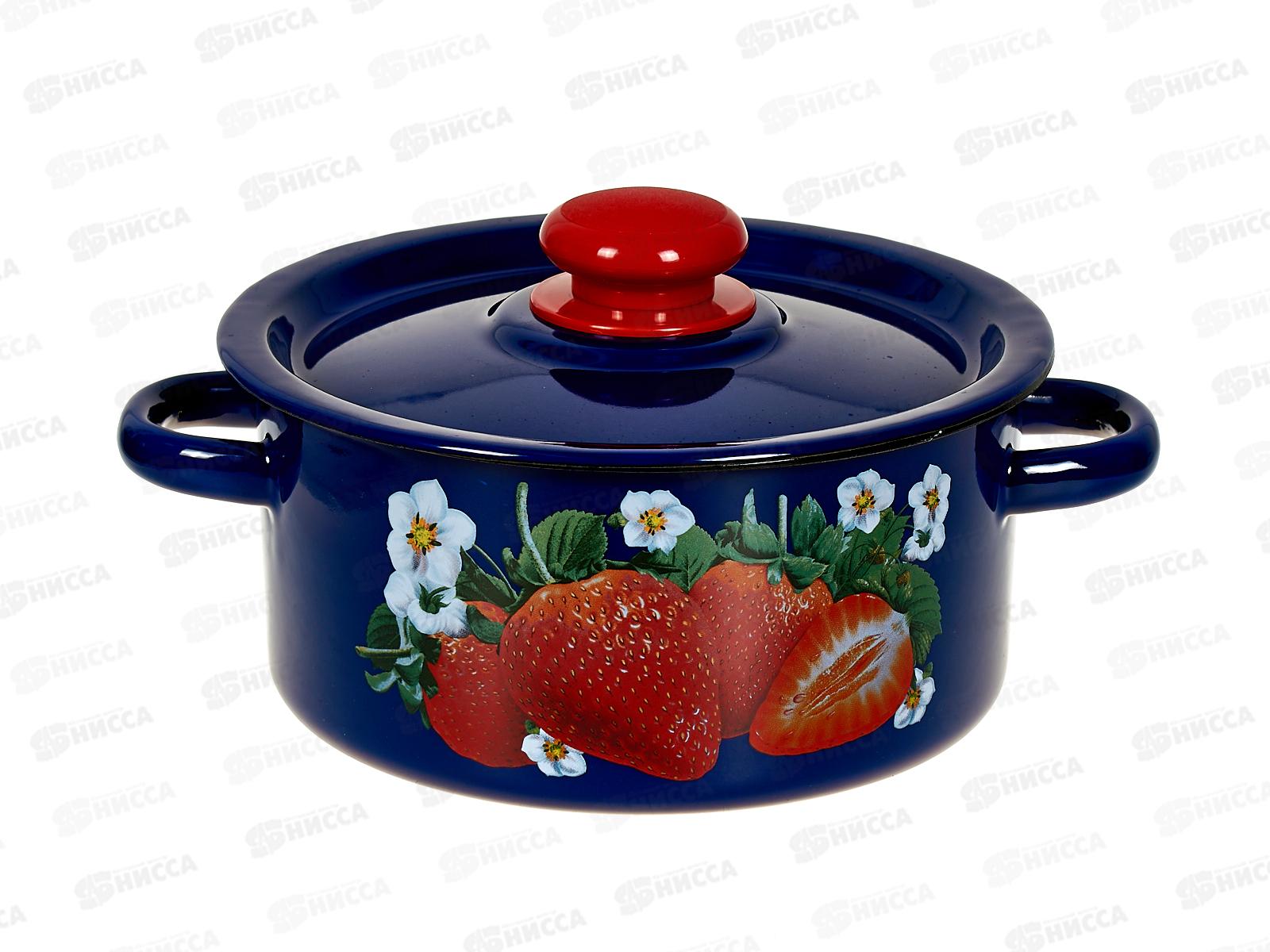 Кастрюля 2,0л цилиндрическая Клубника садовая цвет кобальт с пластмассовой кнопкойС1610.3К*59