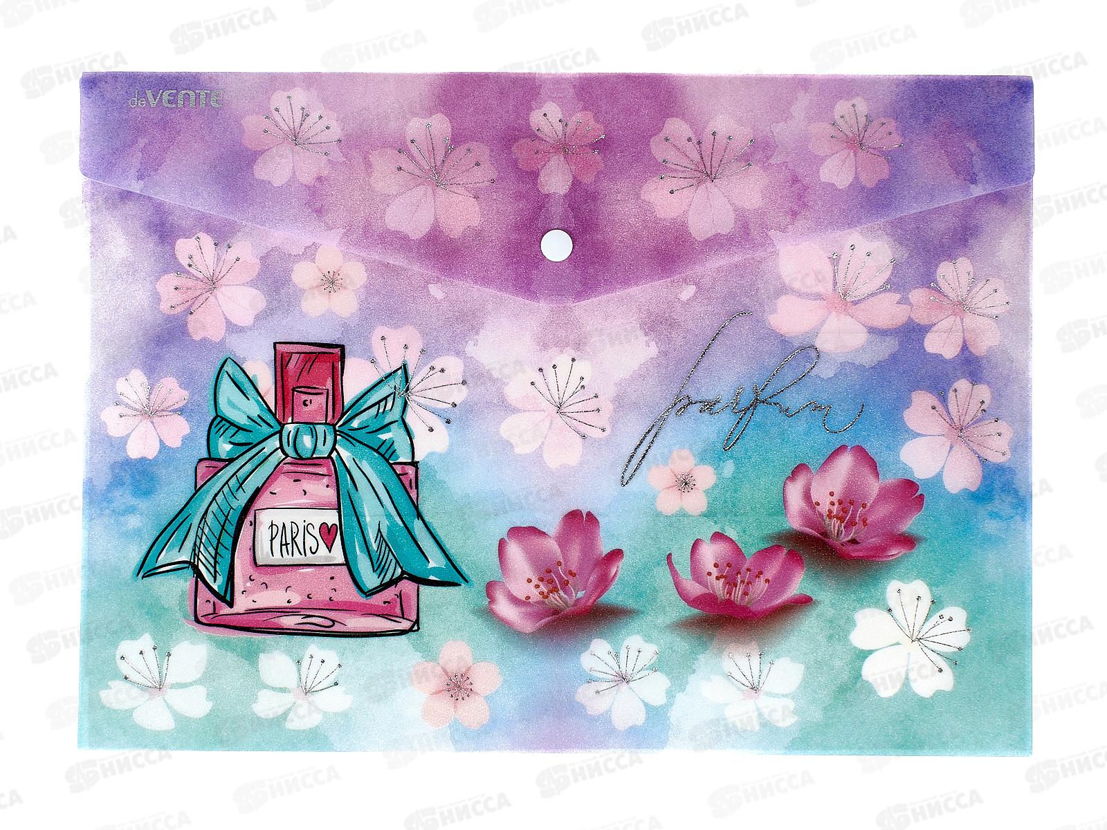 Папка-конверт пластиковая на кнопке deVENTE 330*235 Perfume A4 180мкр 3079416