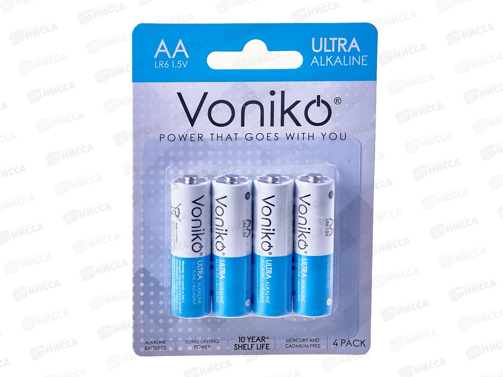 Батарейка VONIKO алкалиновая LR6 АА,  4шт на блистере *4/80/640