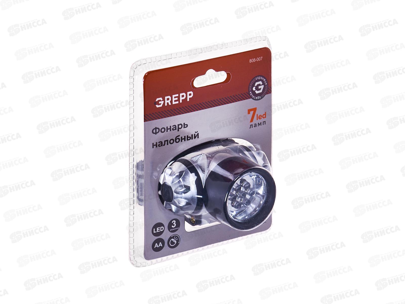 Фонарь налобный светодиодный 7LED 3*1.5v&quotАА&quot пластик 808-007 *60