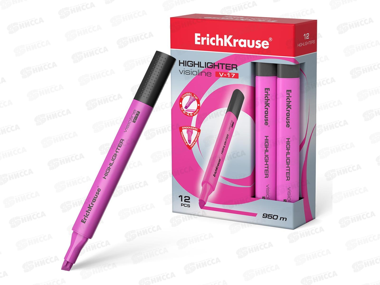Маркер Erich Krause V-17 текстовый, розовый, 56702 *12/144