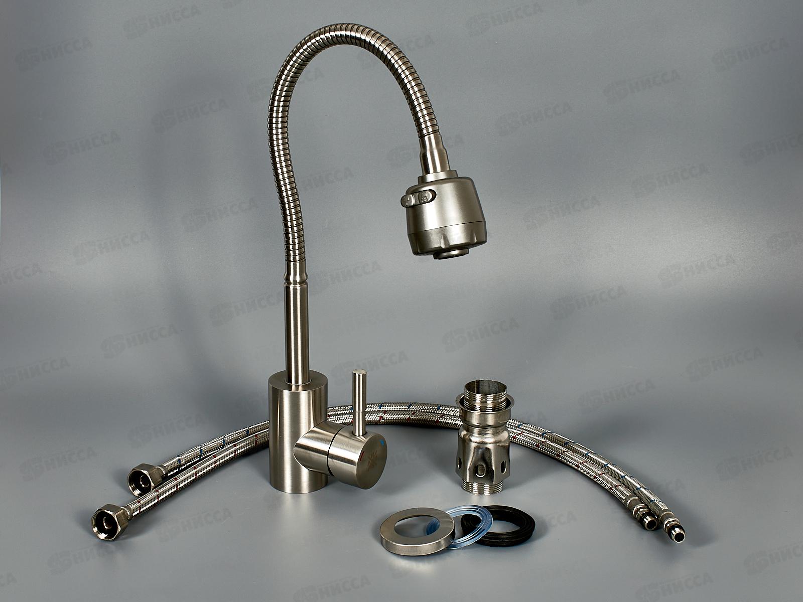 Смеситель для кухни шар., высокий гибкий излив, SUS124-016F