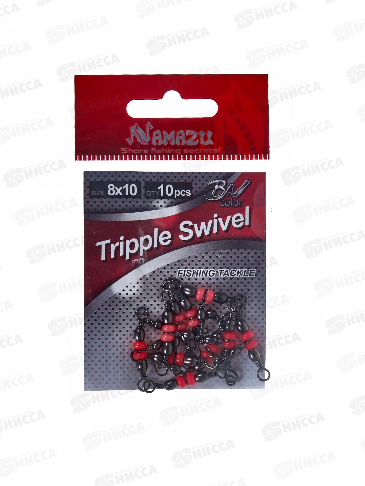 Вертлюг тройной Namazu TRIPPLE SWIVEL, латунь,цв.BN, р.8х10 test-15кг