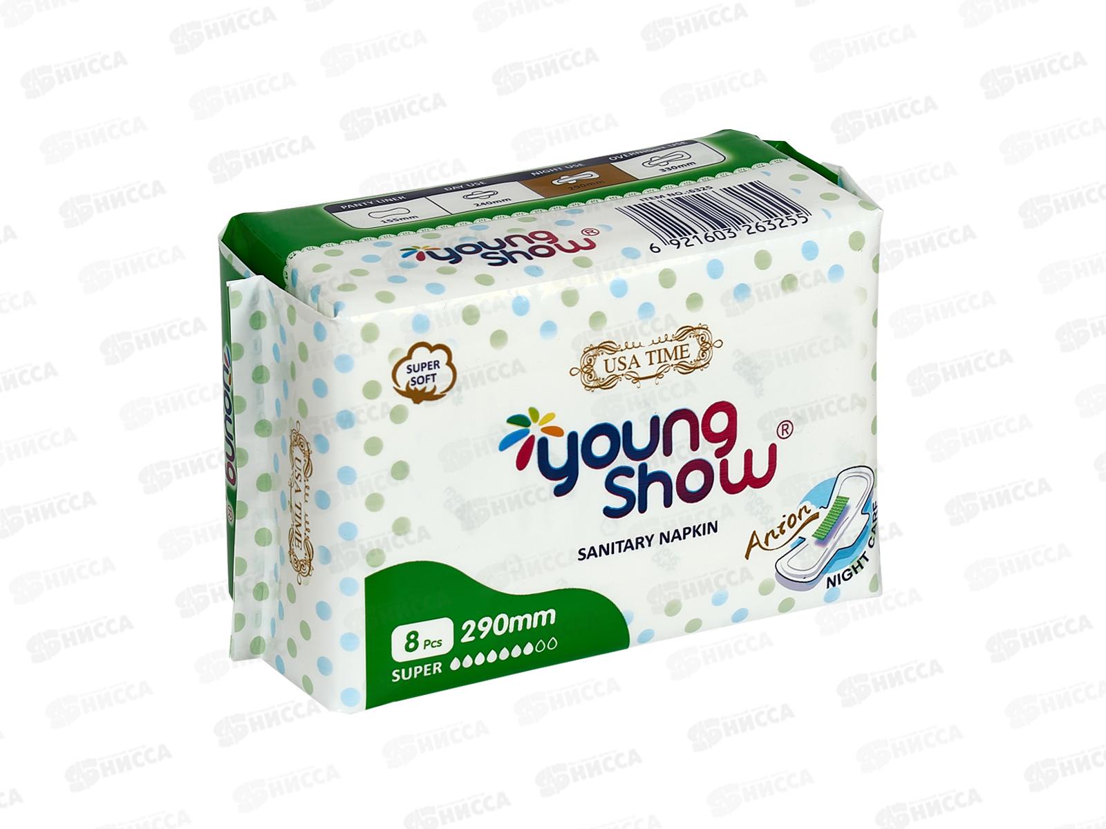 Young Show USA time прокладки гигиенические антибактериальные 8шт 29см ночные *48