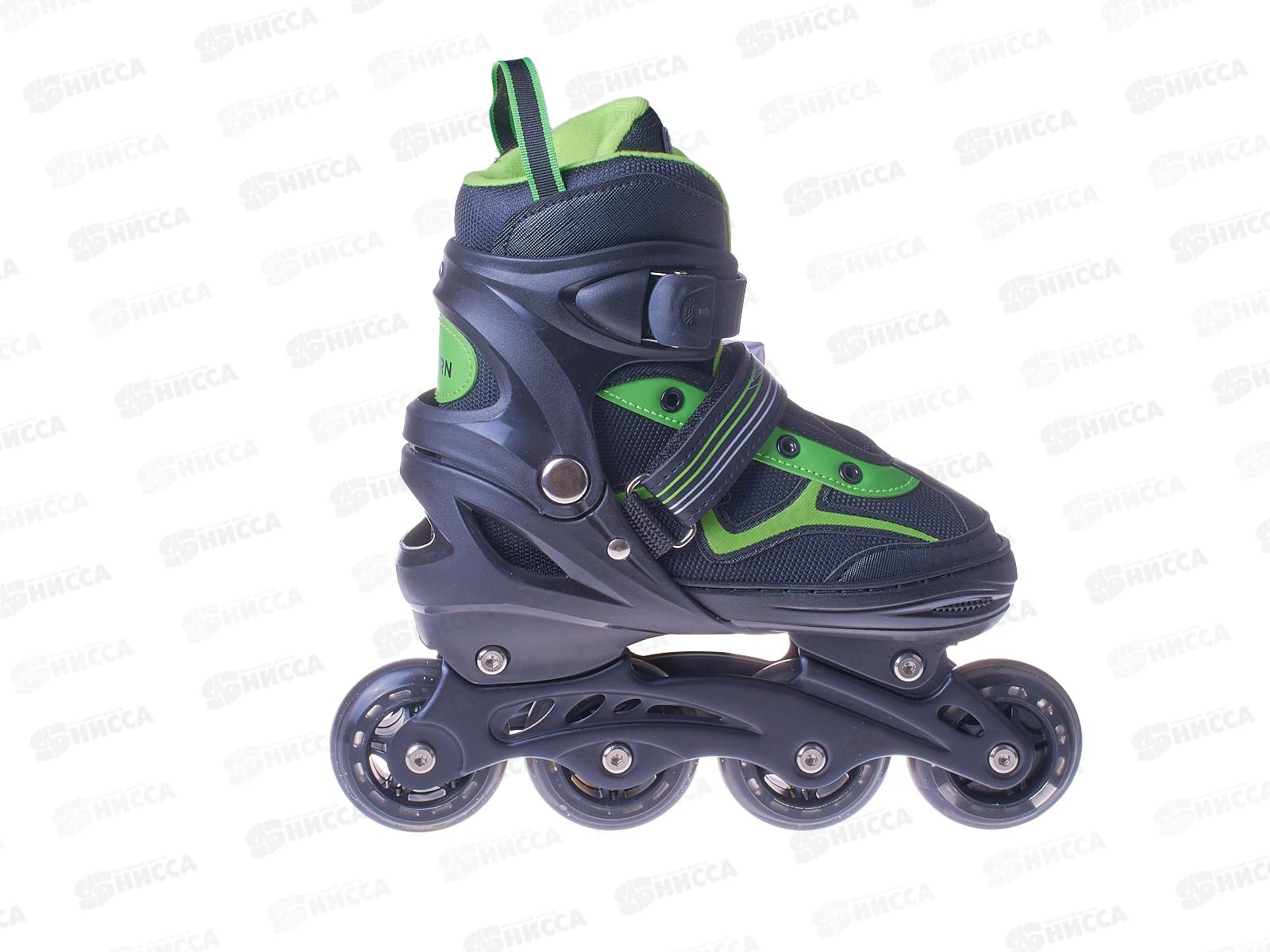 Ролики-коньки раздвижные (черные с зеленым) р. 34-37, РЛК-2526