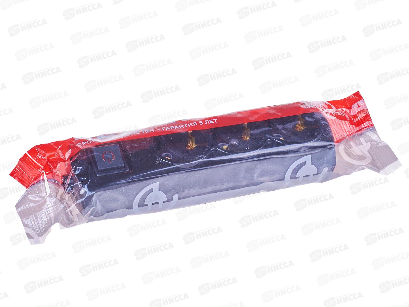 Колодка REXANT  Premium 3 гнезда с заземлением с выключателем черный 4405