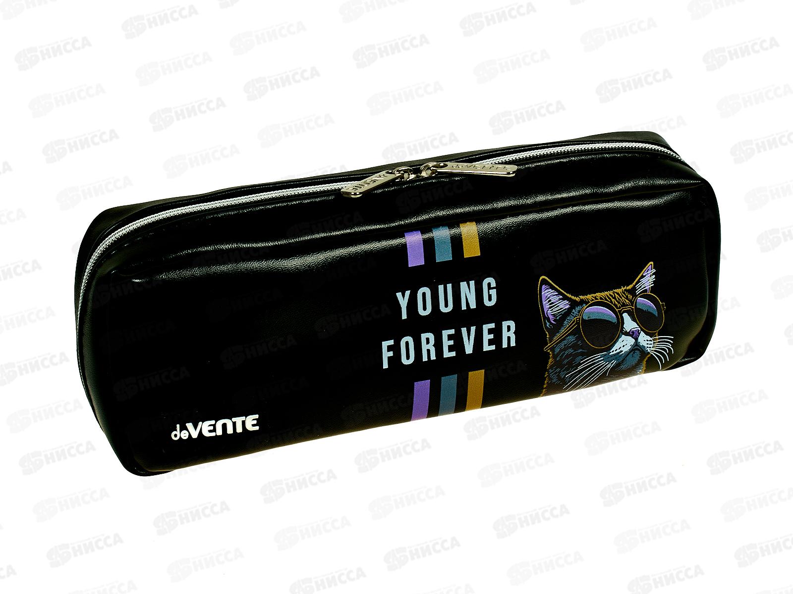 Пенал deVente  21*9*5см, Young Forever 3отд. молния, т-серый, 7029411