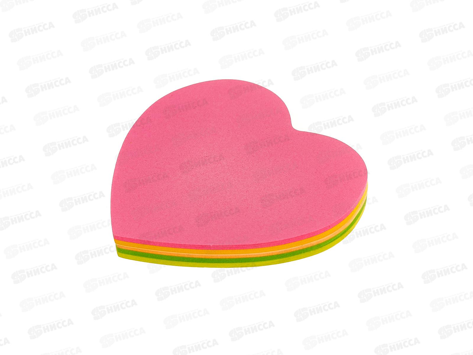 Блок липкий ПП Сердечко, 5 цветов неон, 100л, 3Б-4589  *12