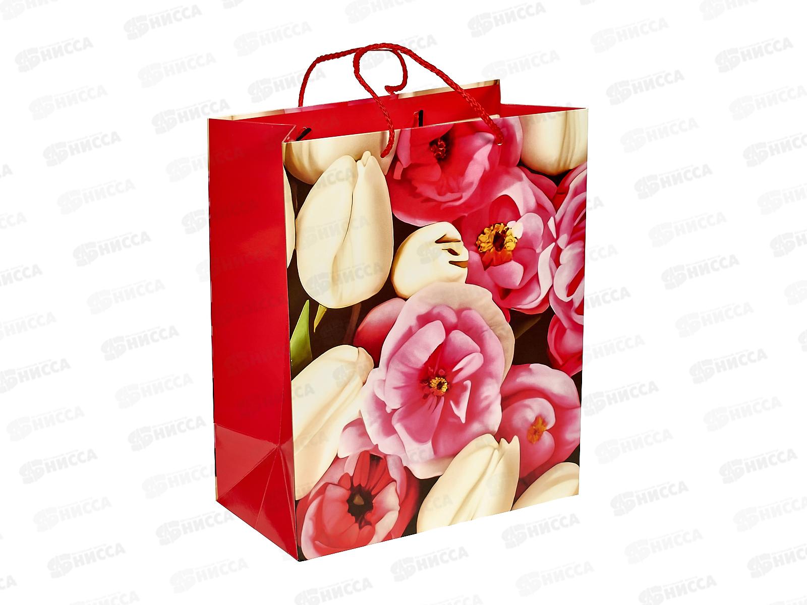 Пакет подарочный 26х32х14см глянцевый l Цветы, PL-104858-FLWR4, 371853 *12