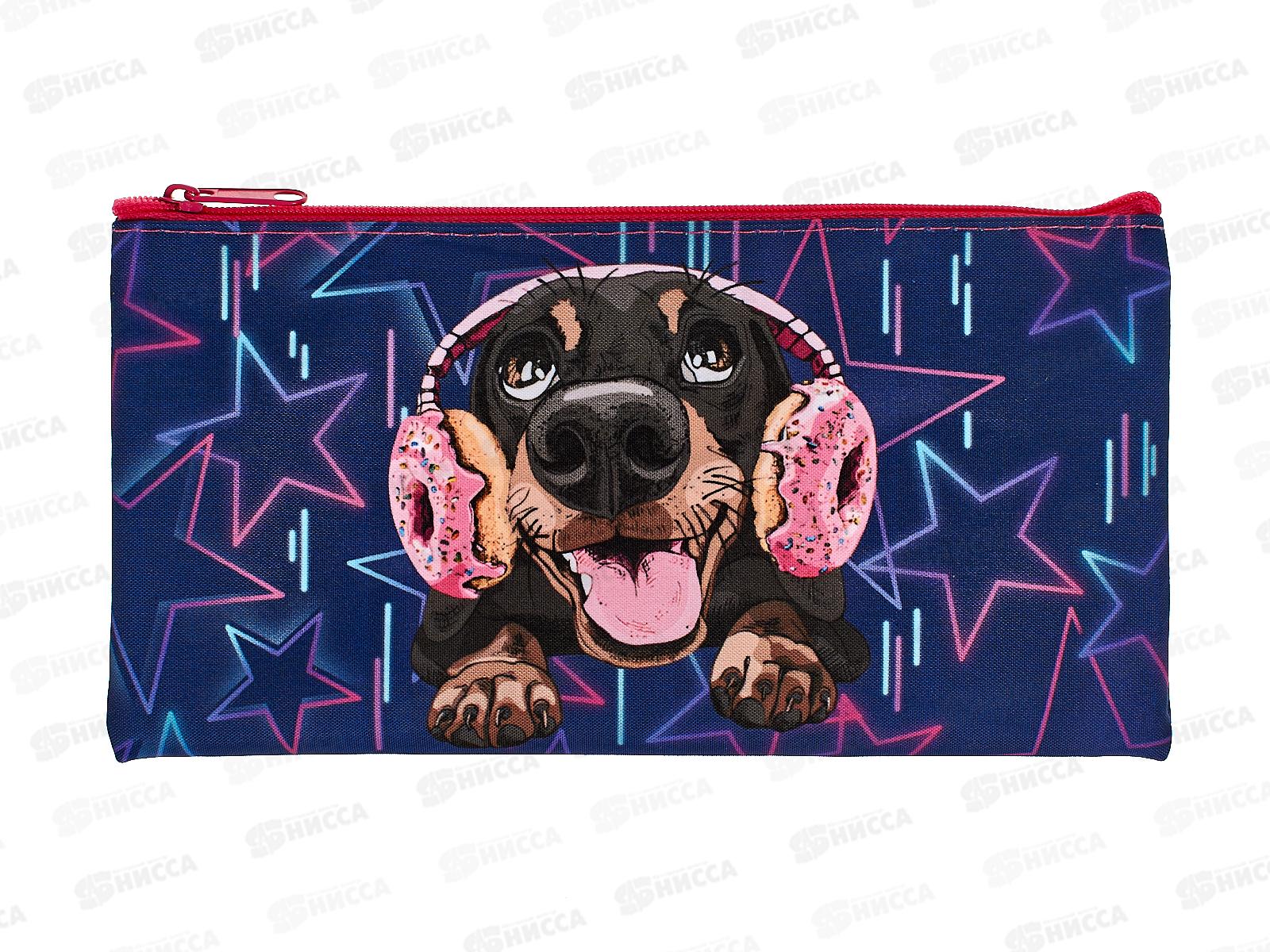 Пенал плоский CENTRUM Пес в наушниках,20,5*10,8см молн.,74531