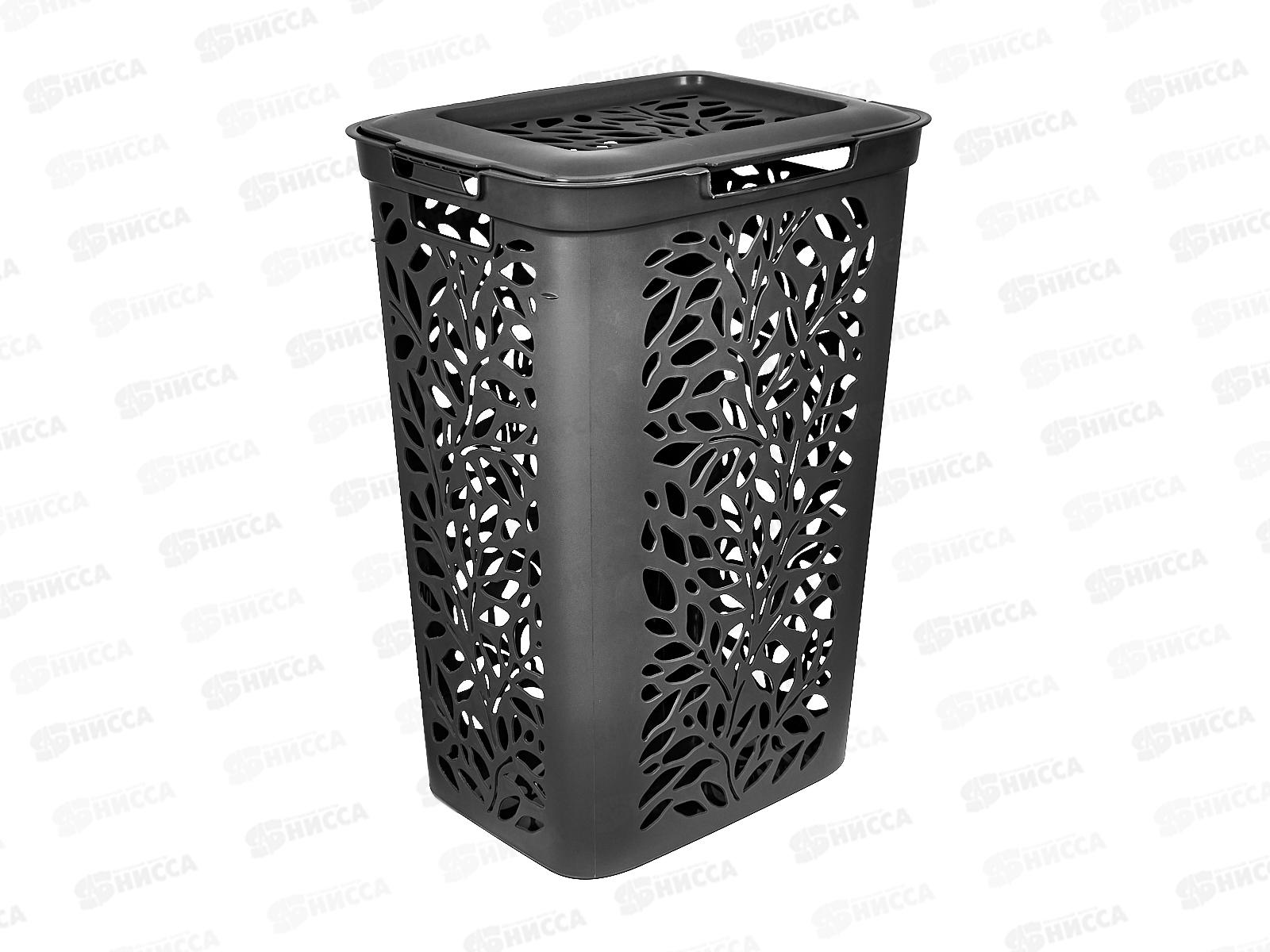 Корзина д/белья 60л Leaves серый С48925