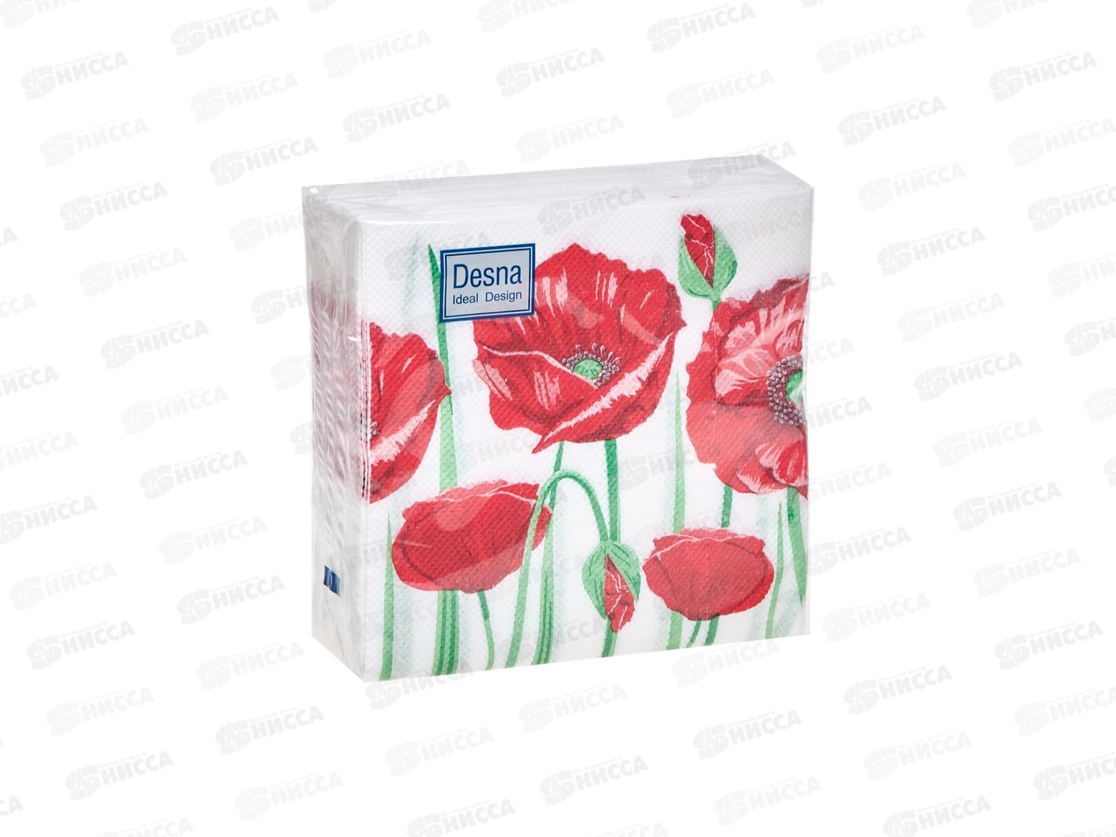 Салфетки 1 слойные 40 листов 24*24 Desna Design Красные маки, 57434 *32