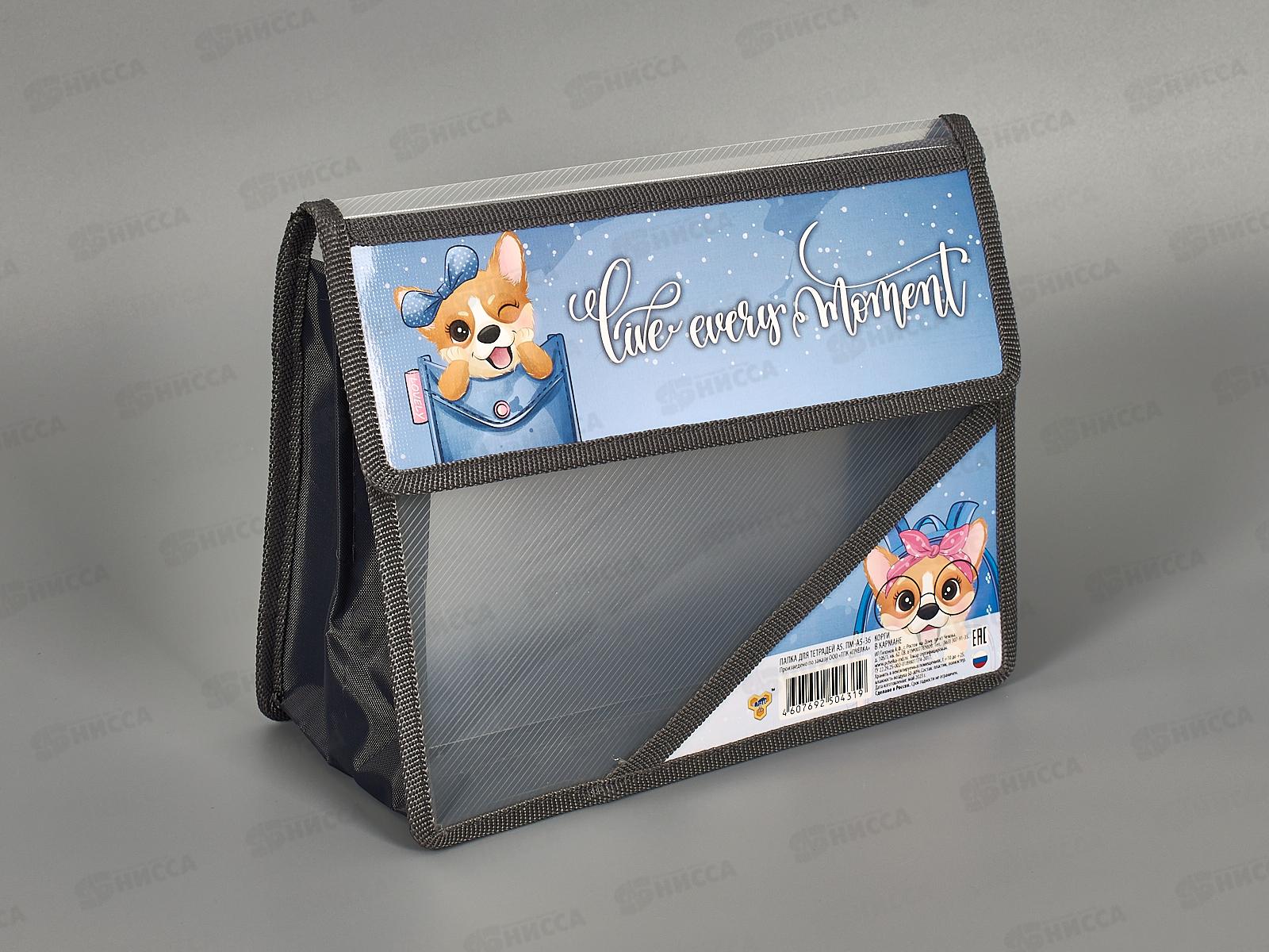 Папка д/тетр. ПЧЕЛКА А5 лип., Корги в кармане 2отд., ПМ-А5-36 *50