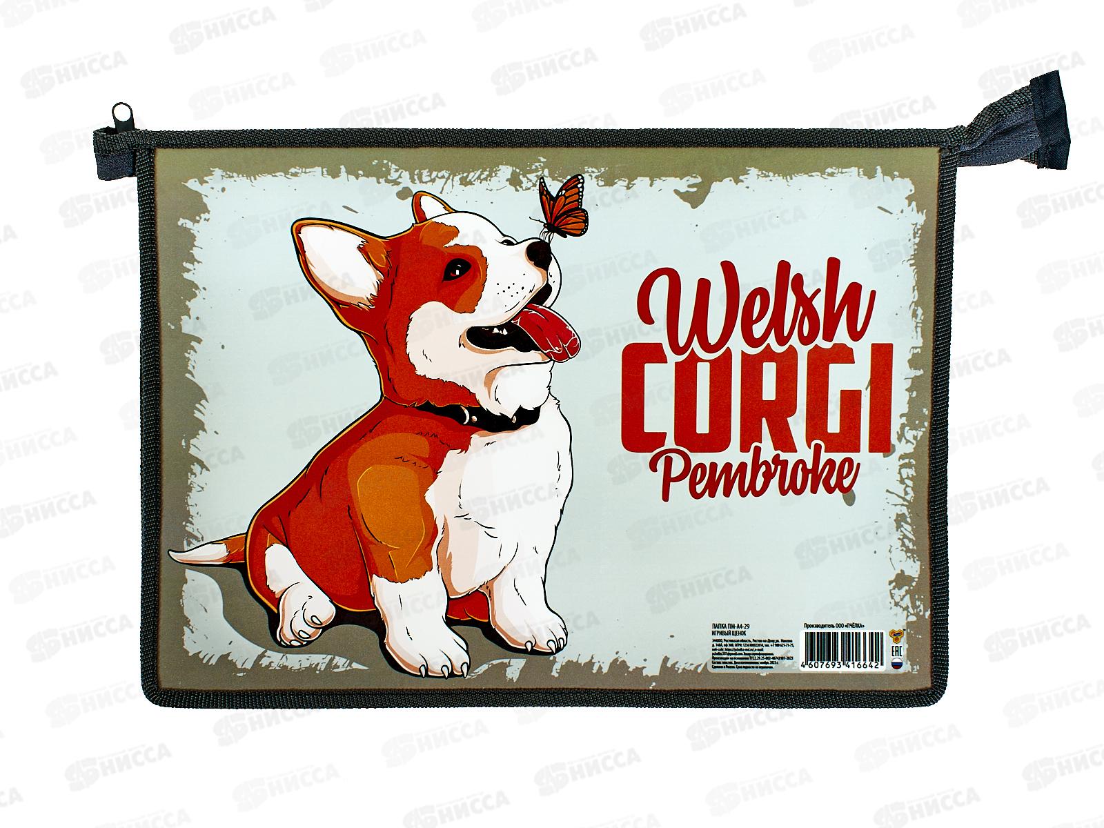 Папка д/тетр. ПЧЕЛКА А4 молния сверху Игривый щенок, ПМ-А4-29 *50