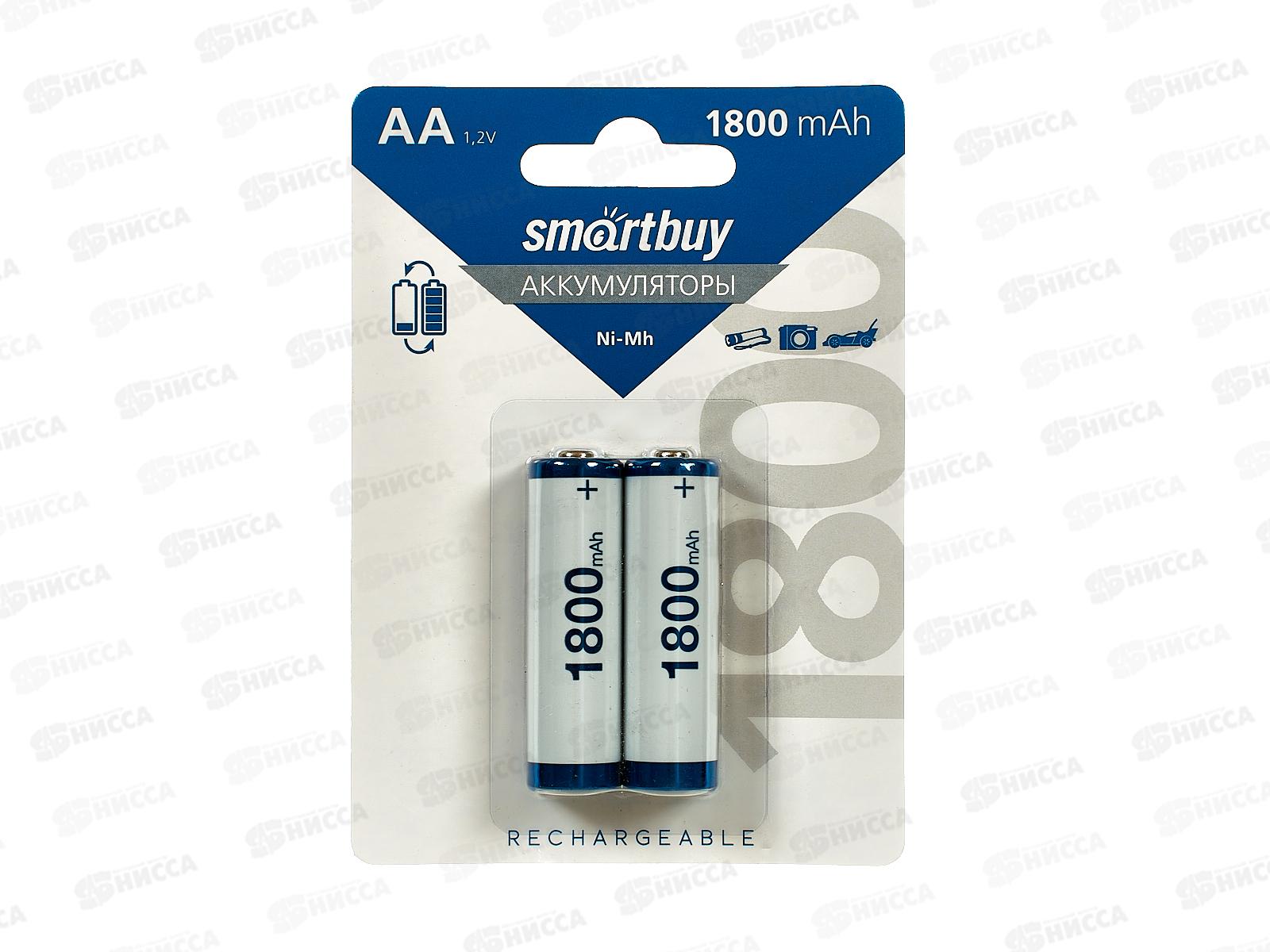 Батарейка Аккумулятор SmartBuy R6 AA 1800мАч, NiMH, 2BL, SBBR-2A02BL1800 *2/24/240