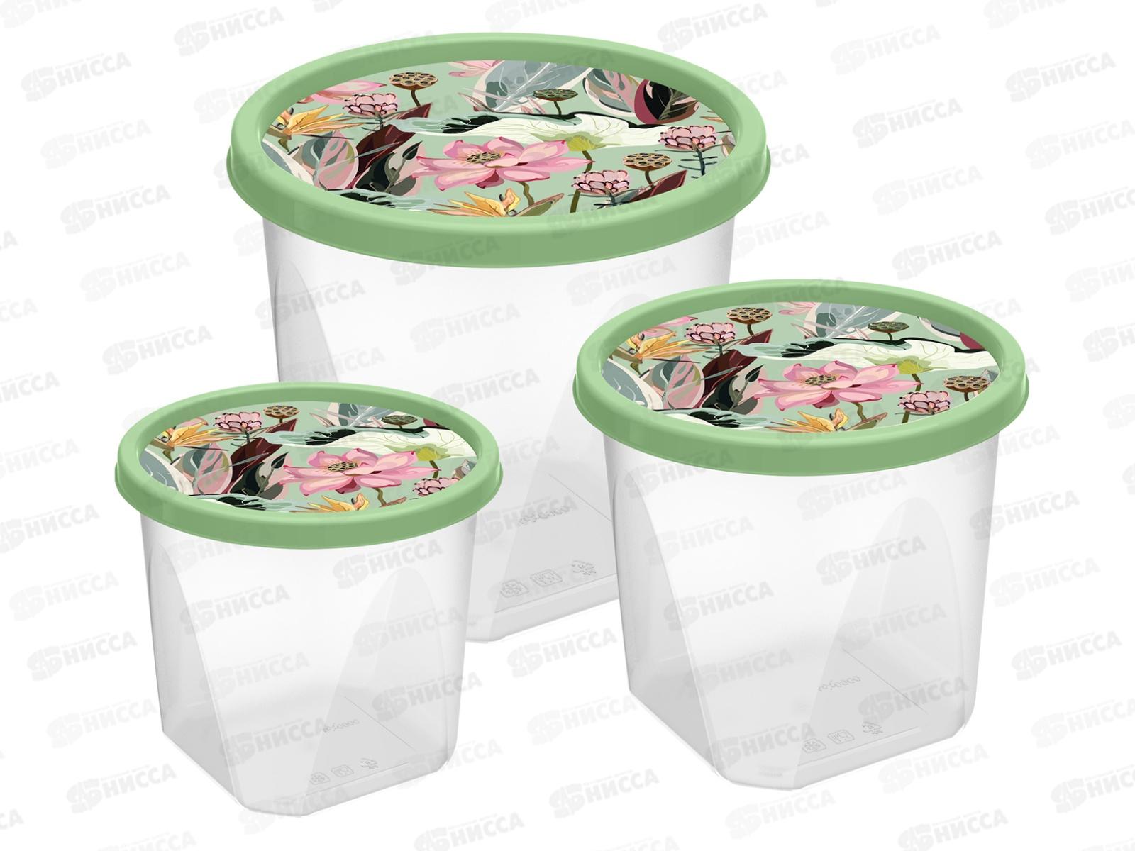 Контейнер для продуктов 3шт с декором зеленый 222133418/08 *16