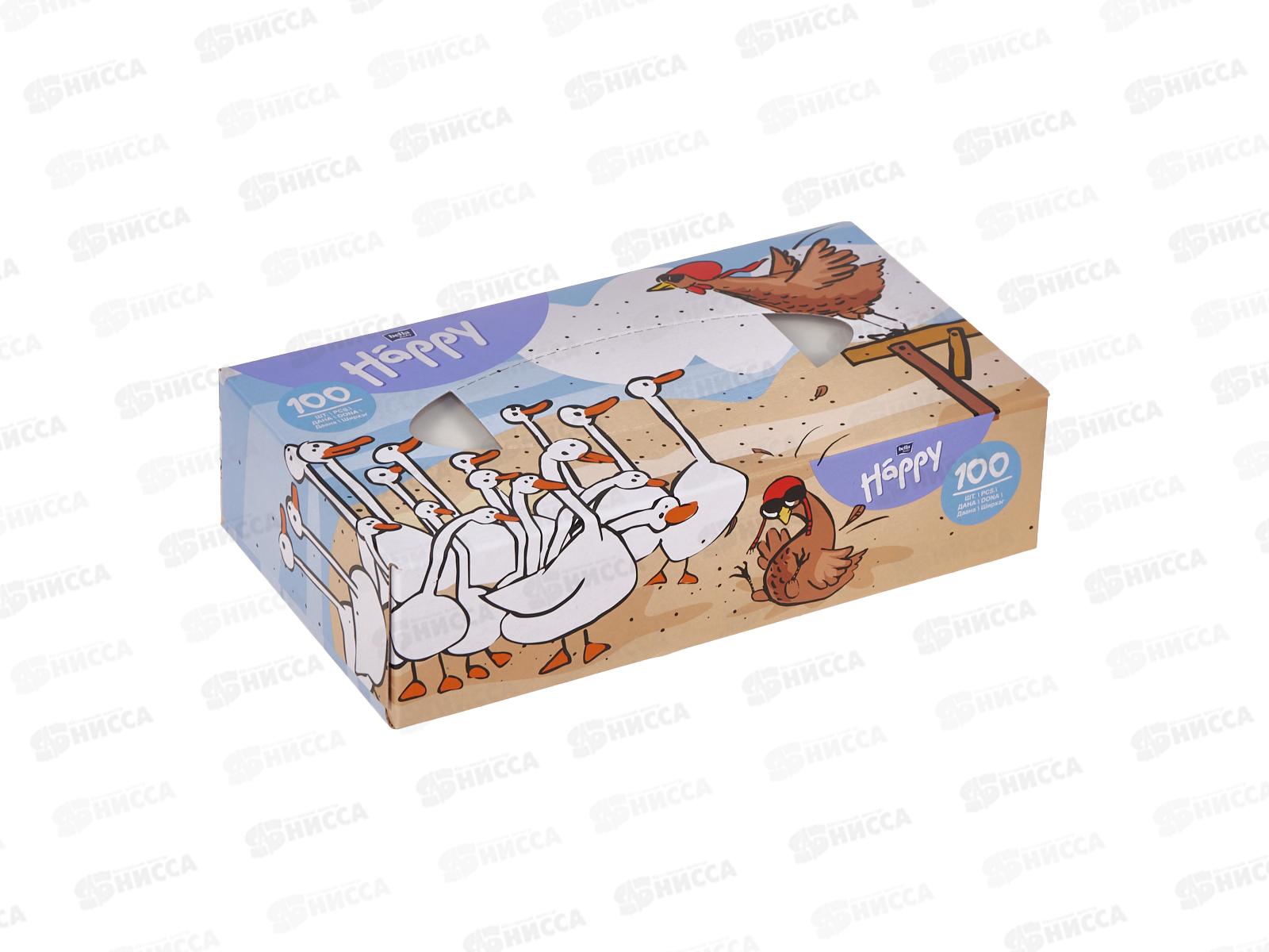 БЕЛЛА платочки носовые Универсальные Микс Happy двухслойные 100шт 100-010 *33