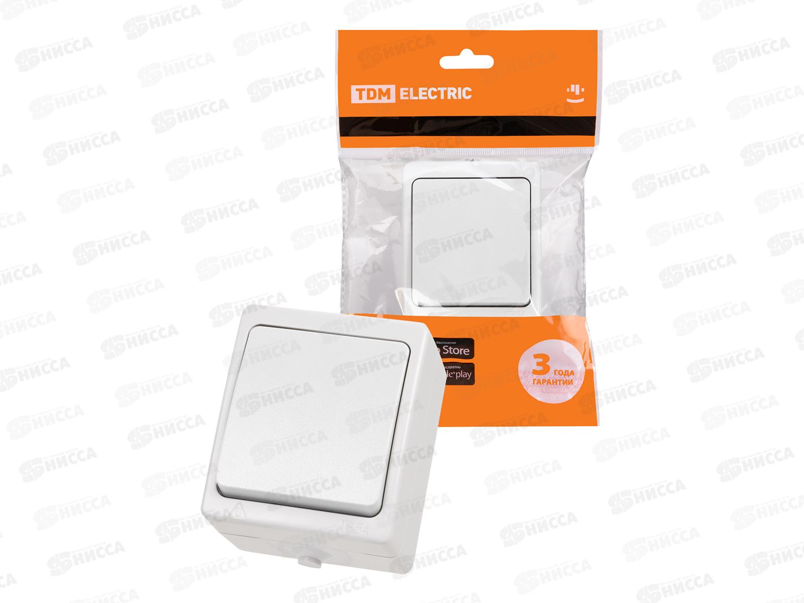 Выключатель TDM 1-клавиша, открытая установка, IP54 10А &quotВуокса&quot белый 1001